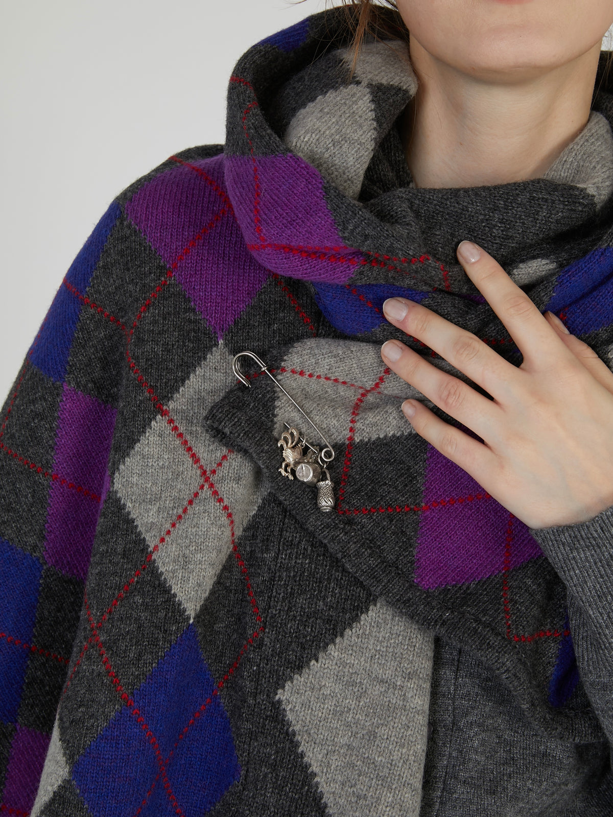 【griguri】argyle big stole|GRAY