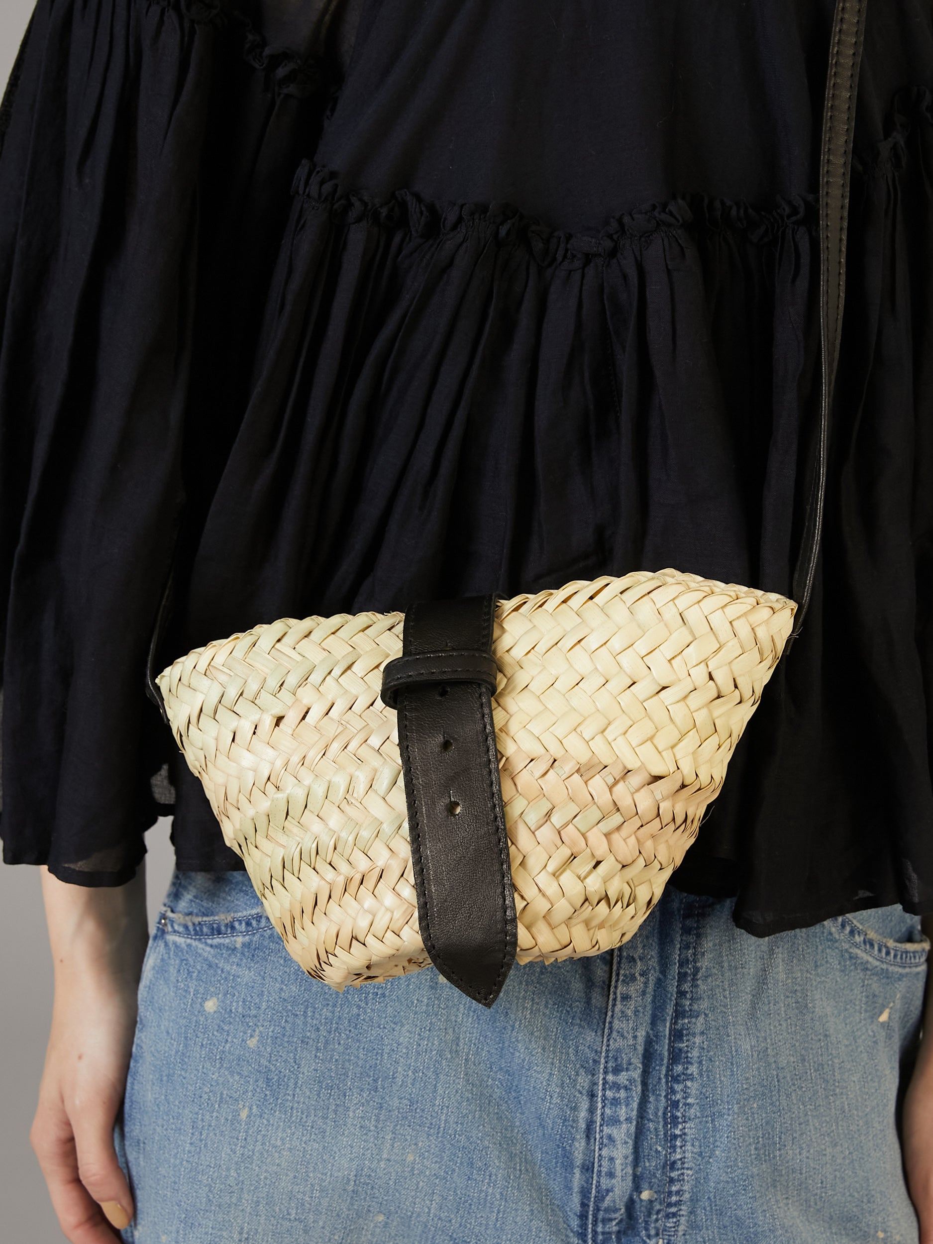 raffia leather 2way bag