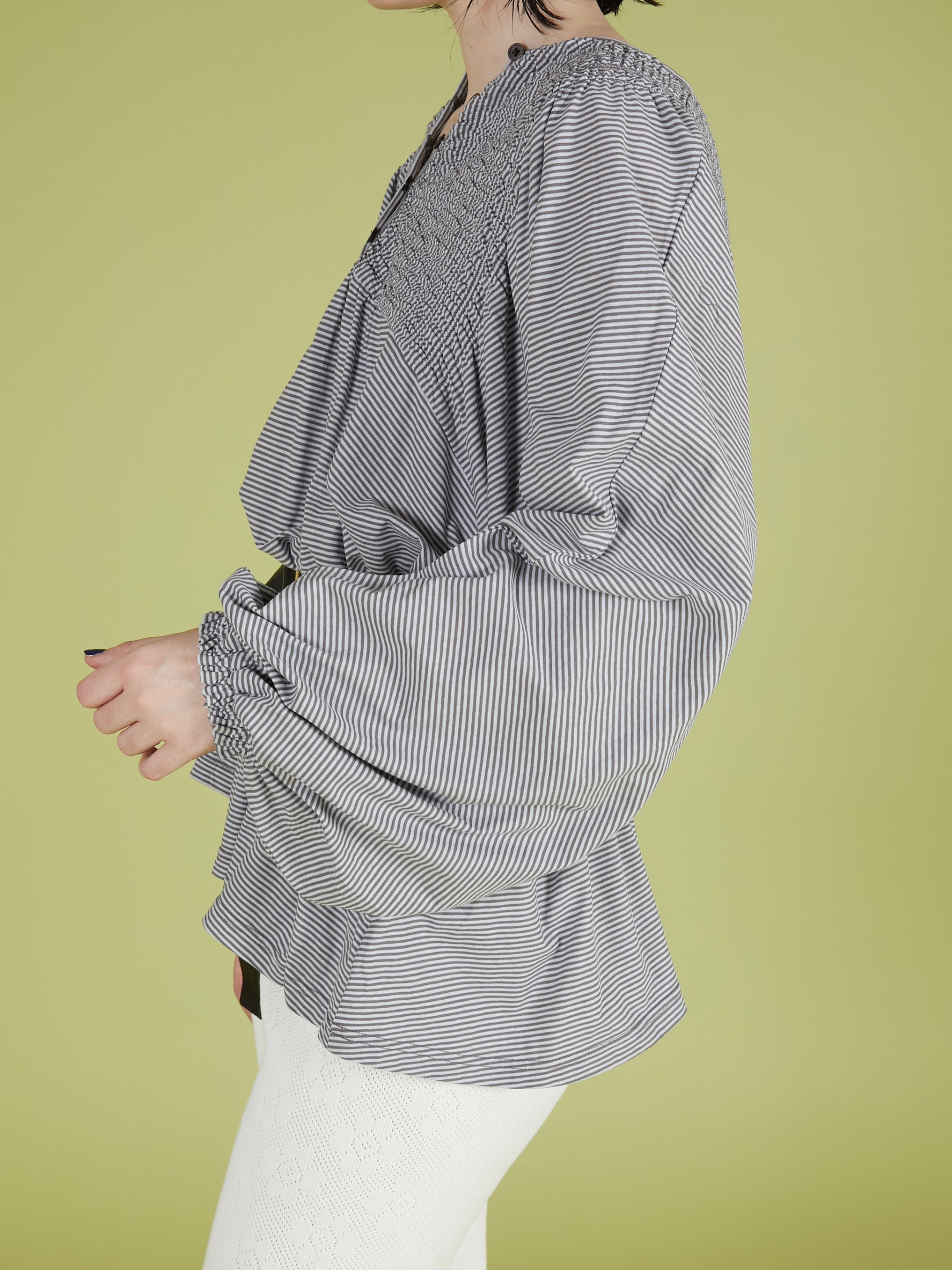 shirring border pullover|GRAY