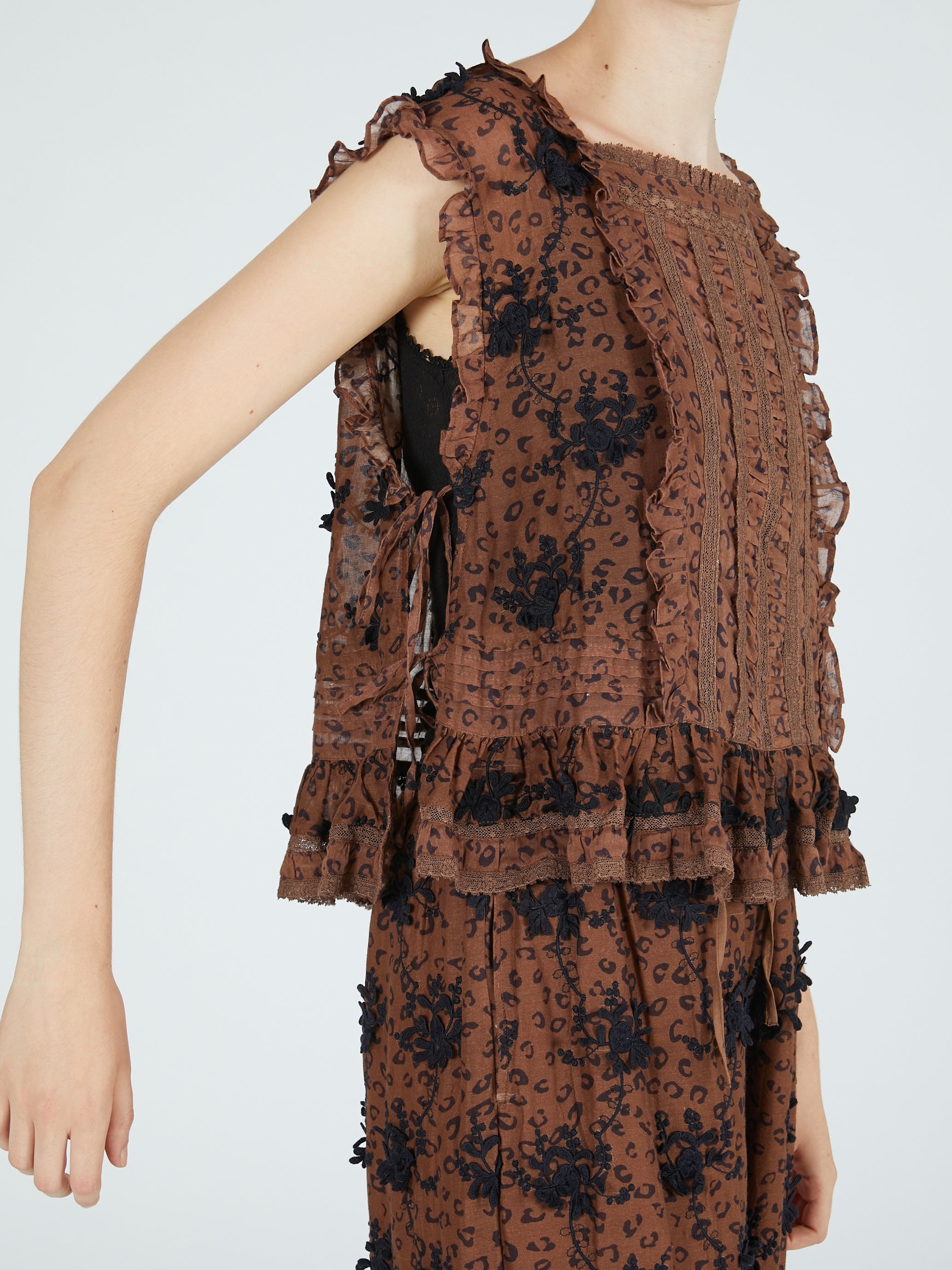 3D embroidery leopard blouse|BROWN