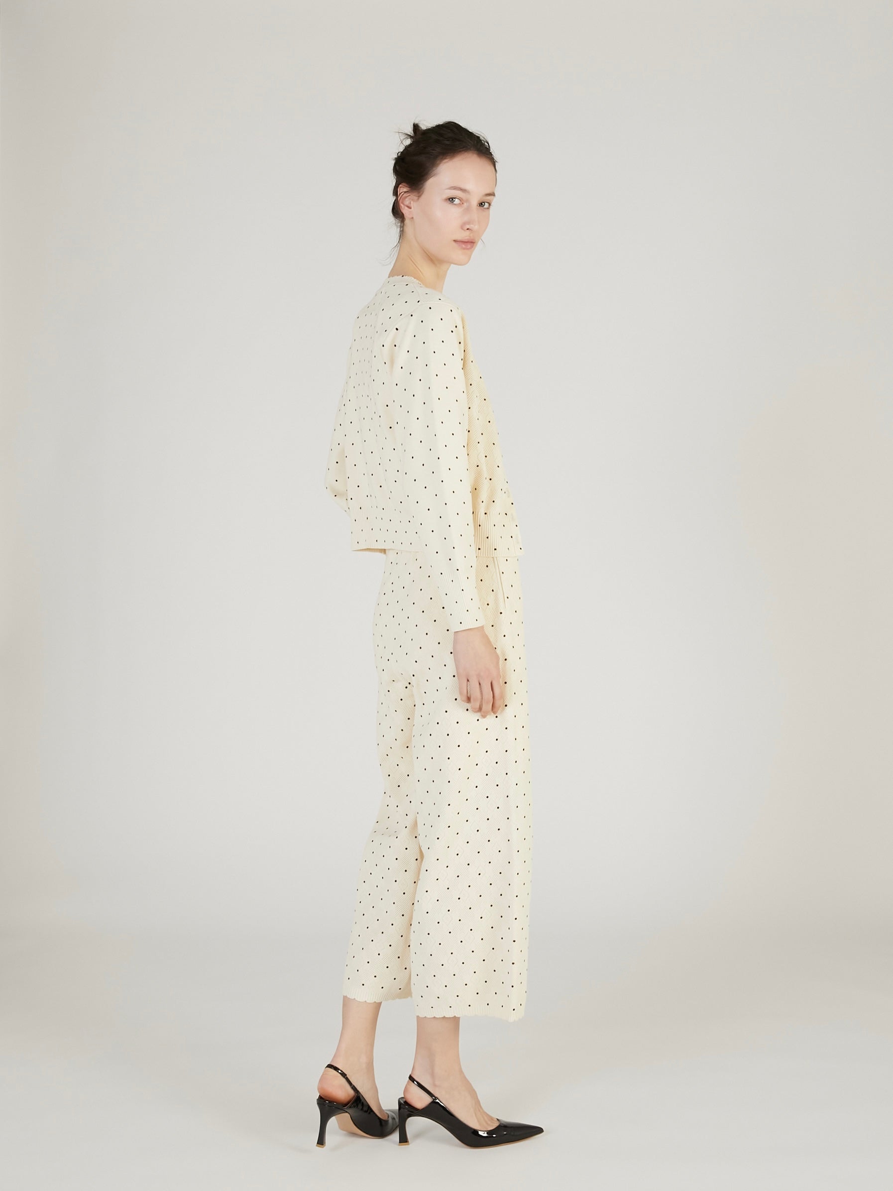 flower Jacquard dot pants|IVORY