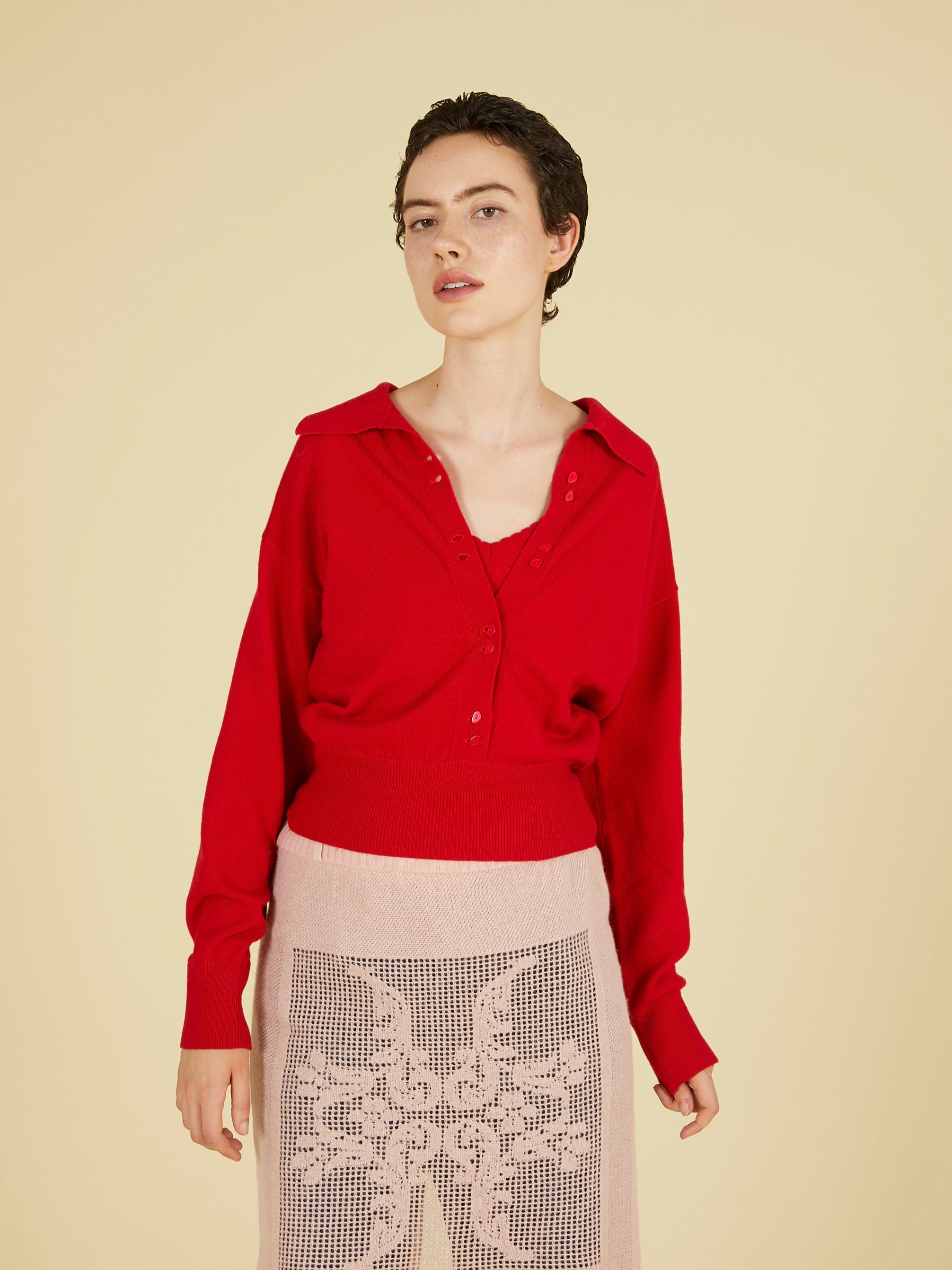slow off knit top|RED