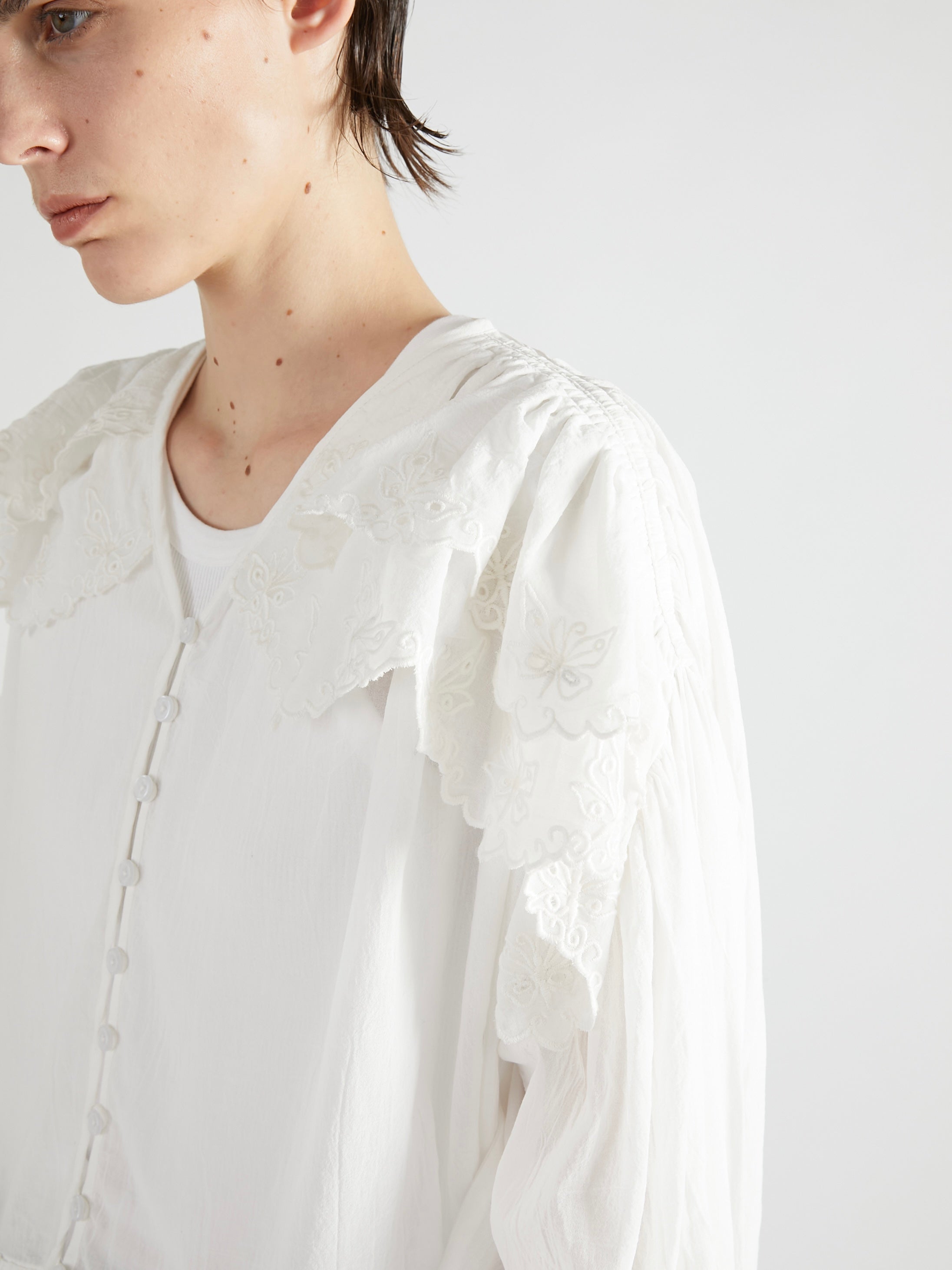 scallop frill blouse|WHITE