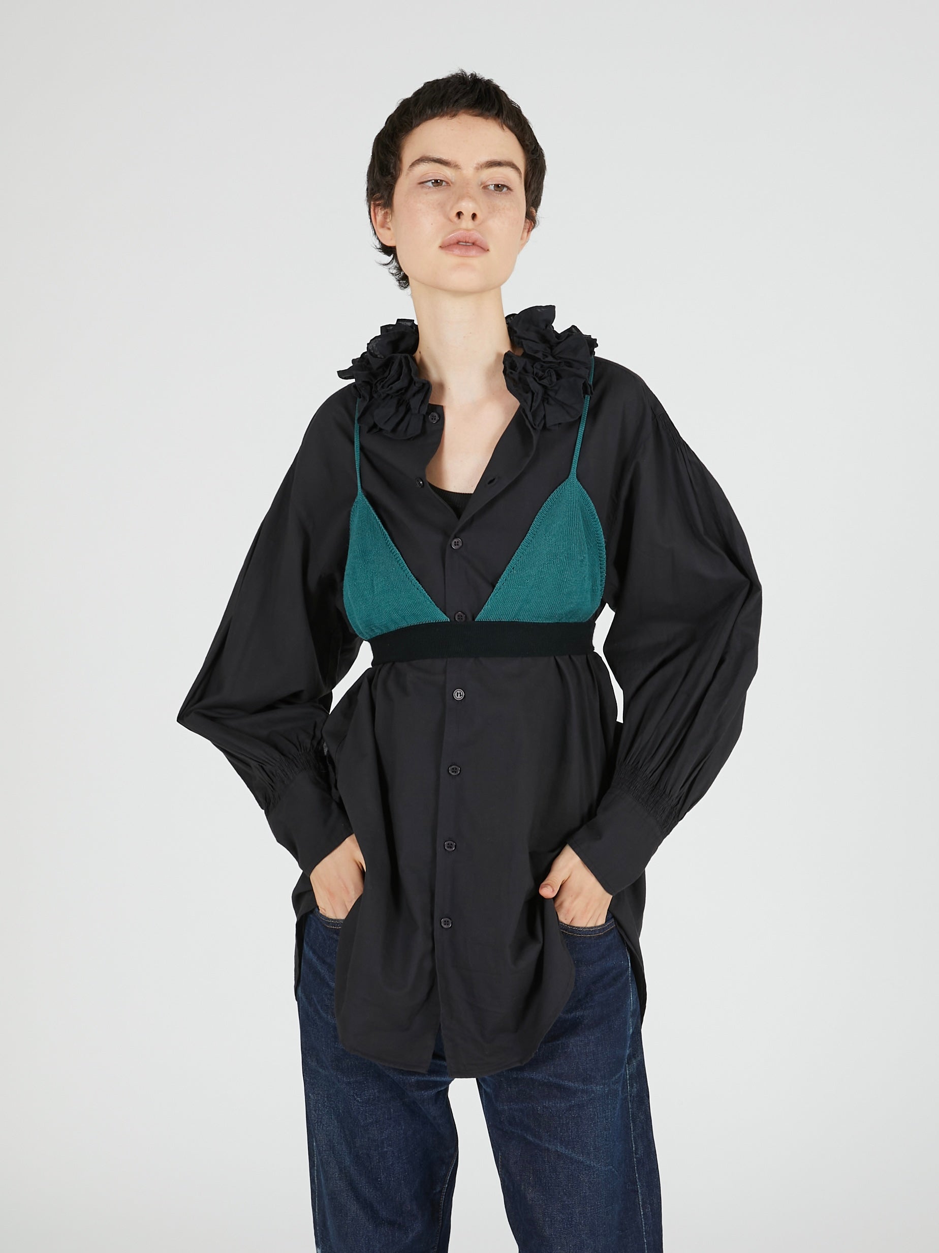 cotton frill coller shirts|BLACK