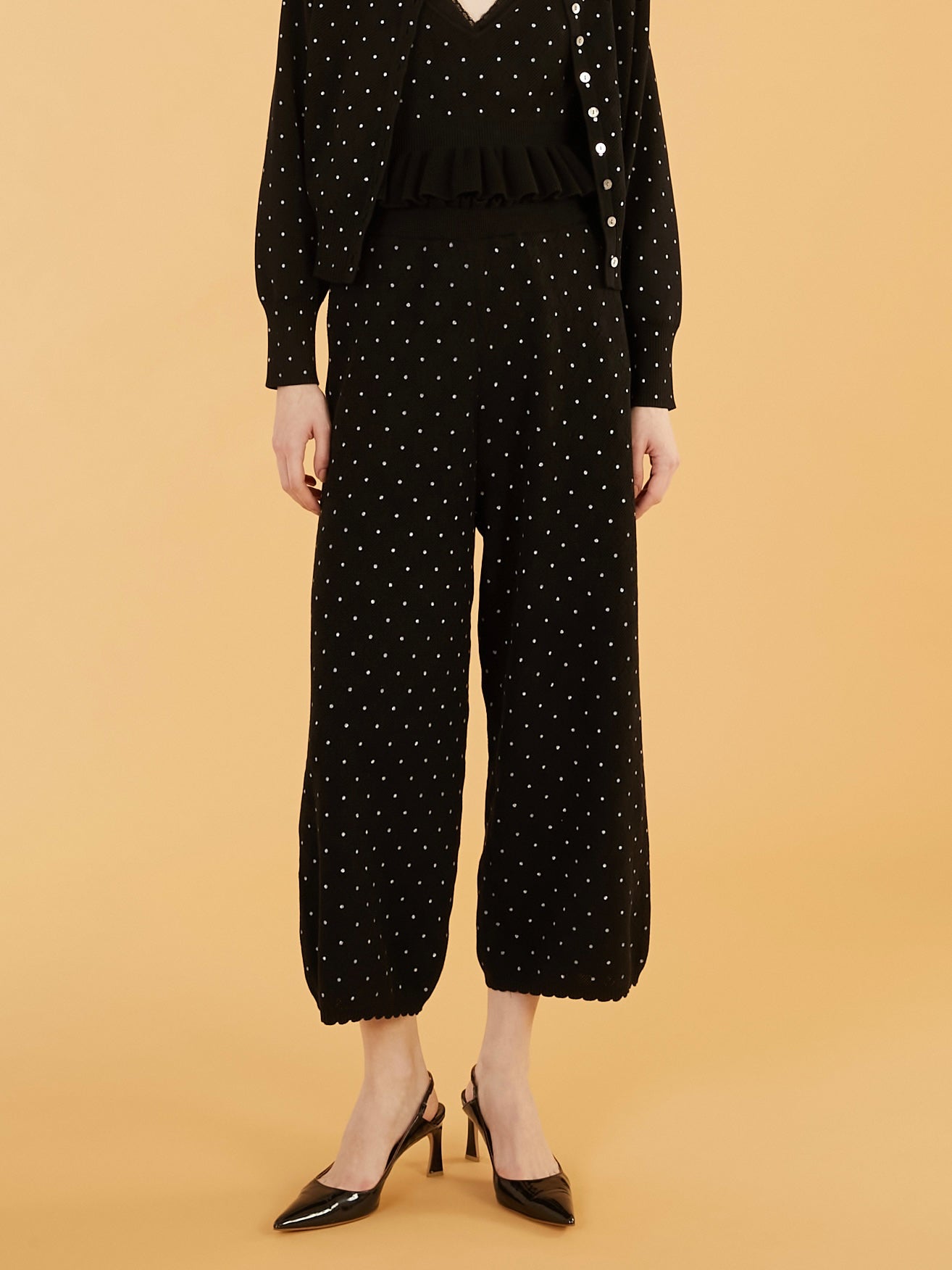 flower Jacquard dot pants|BLACK