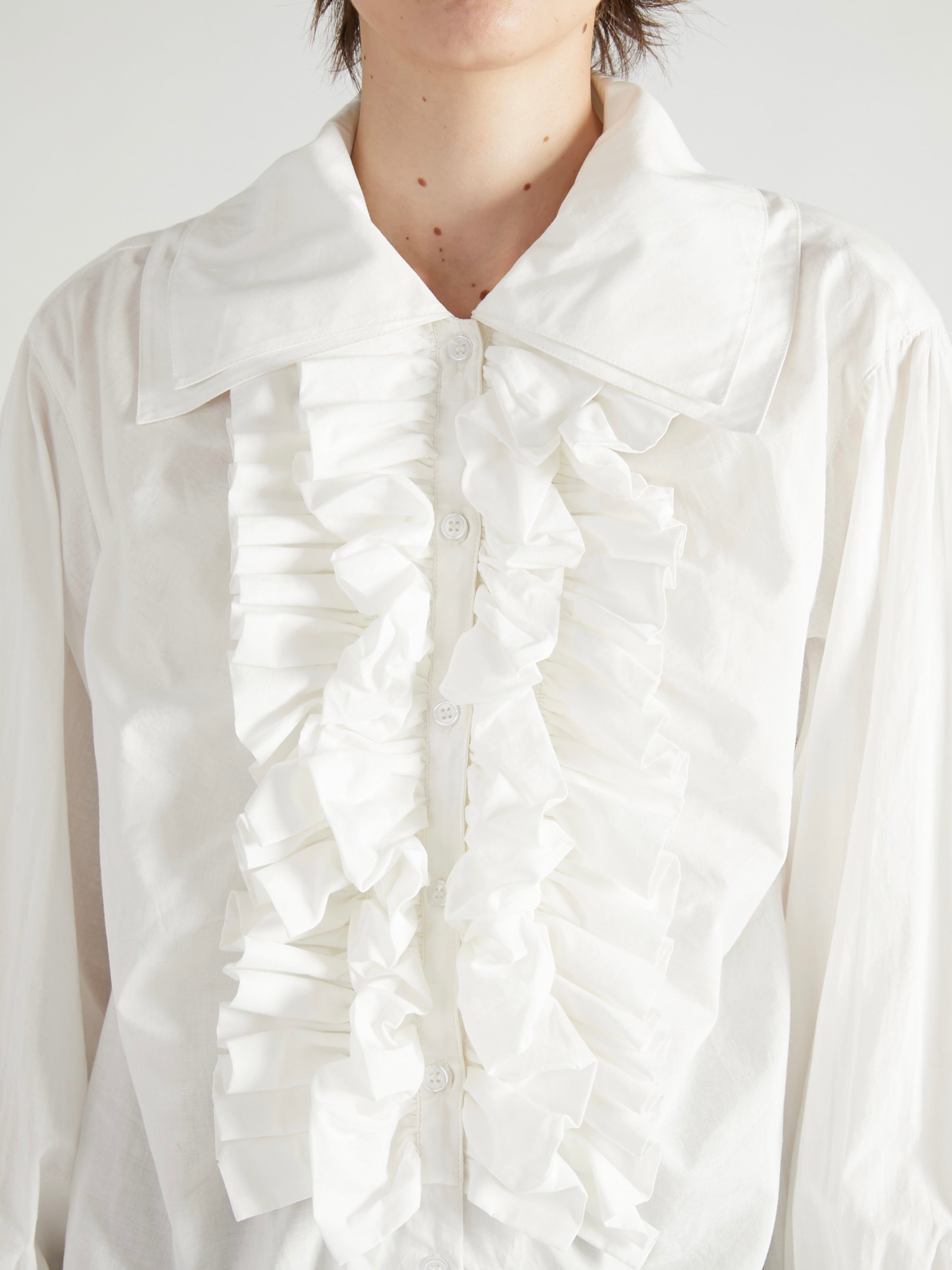 double collar frill blouse |WHITE