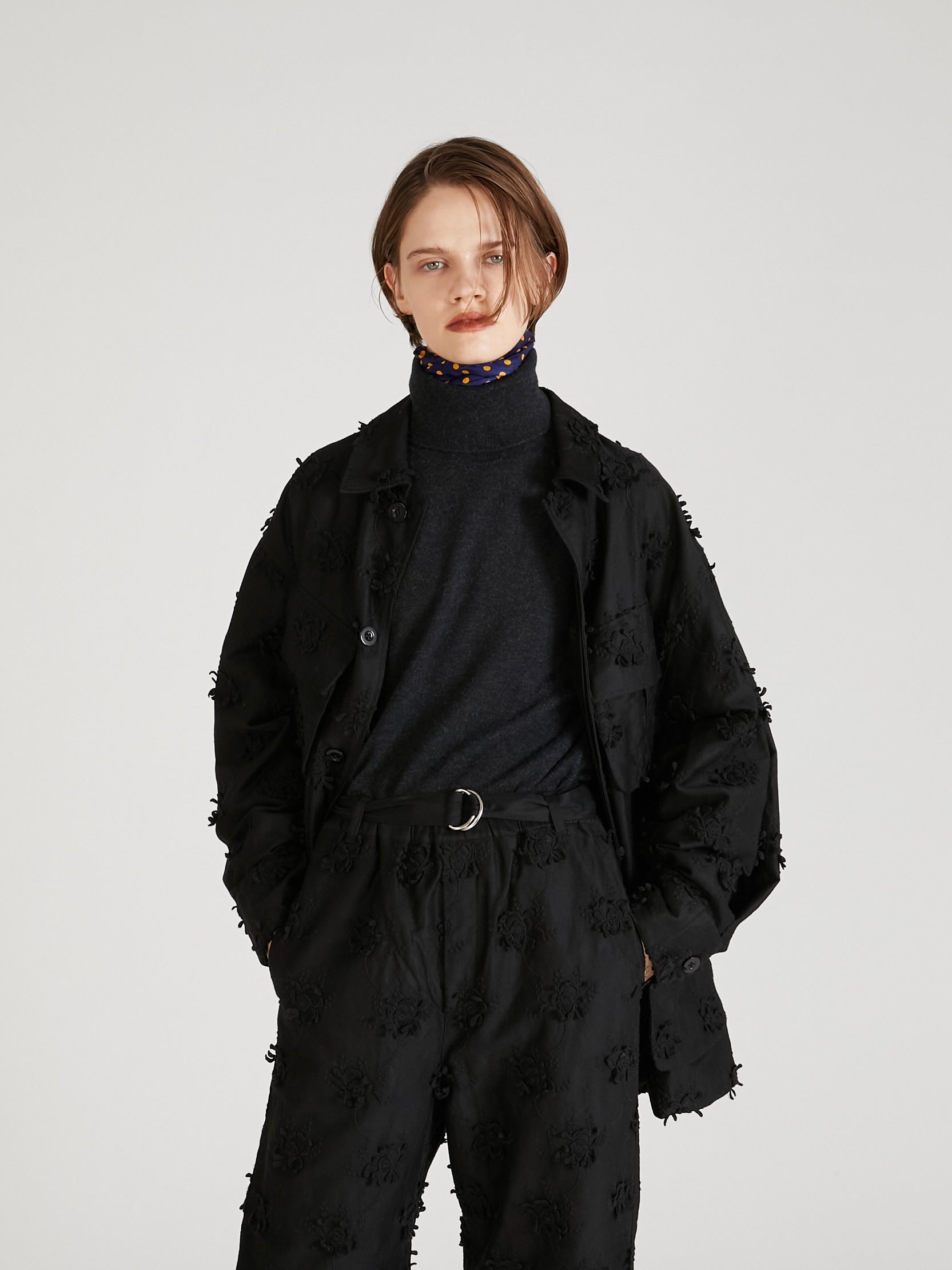 3D embroidery military shirt|BLACK