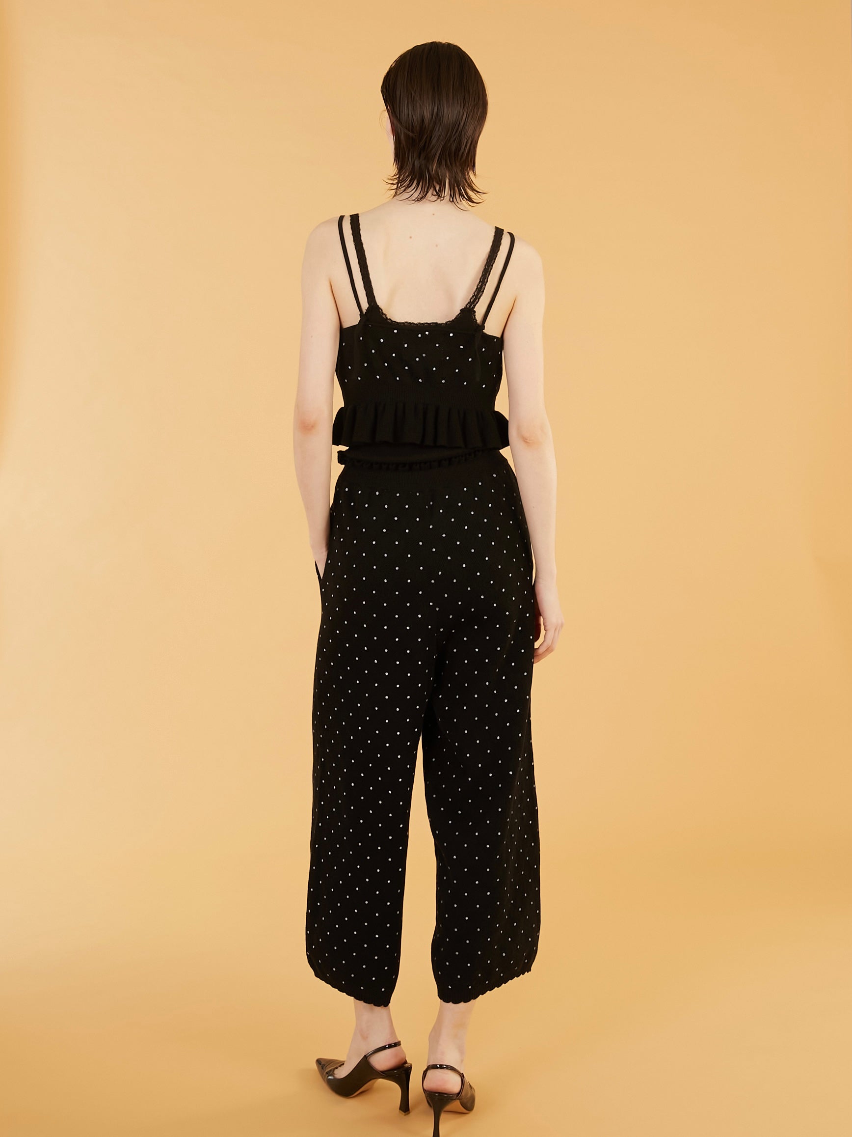 flower Jacquard dot pants|BLACK
