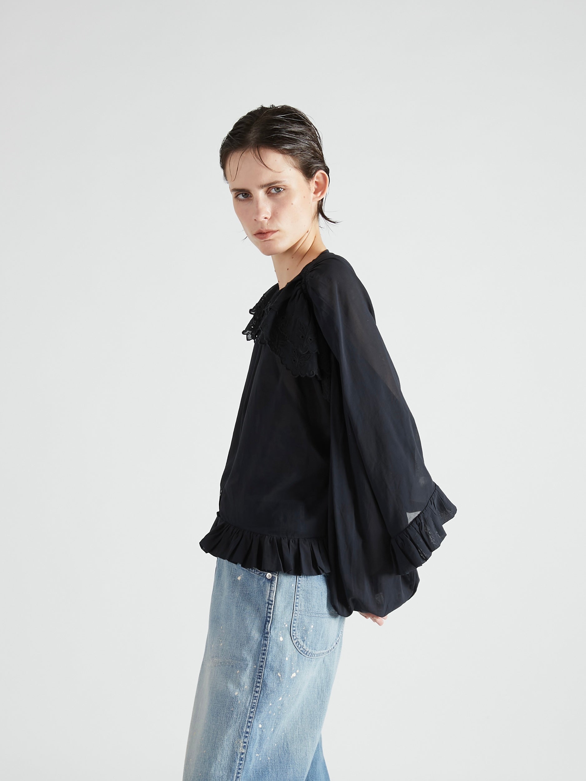 scallop frill blouse|BLACK