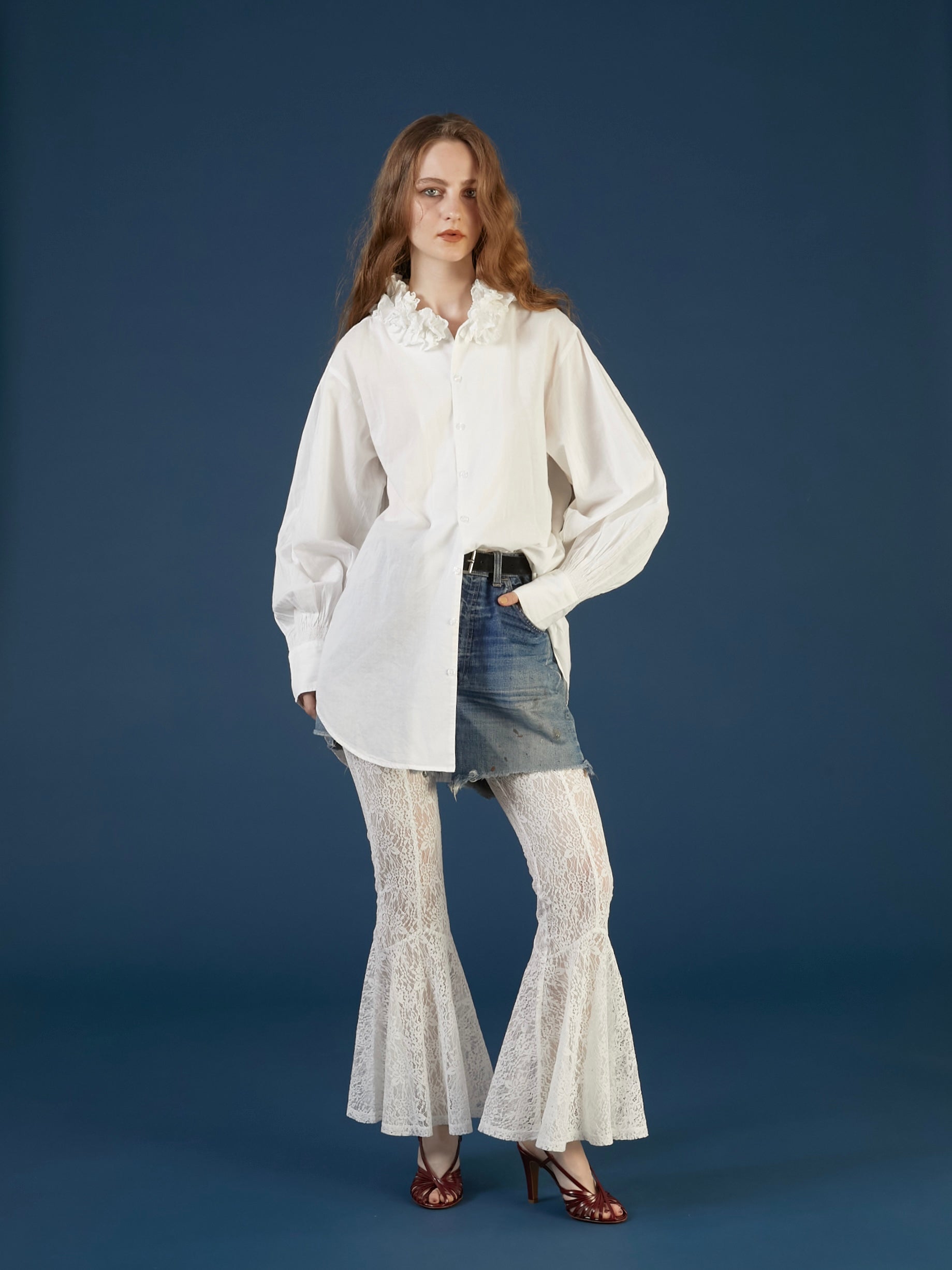 cotton frill coller shirts │ WHITE