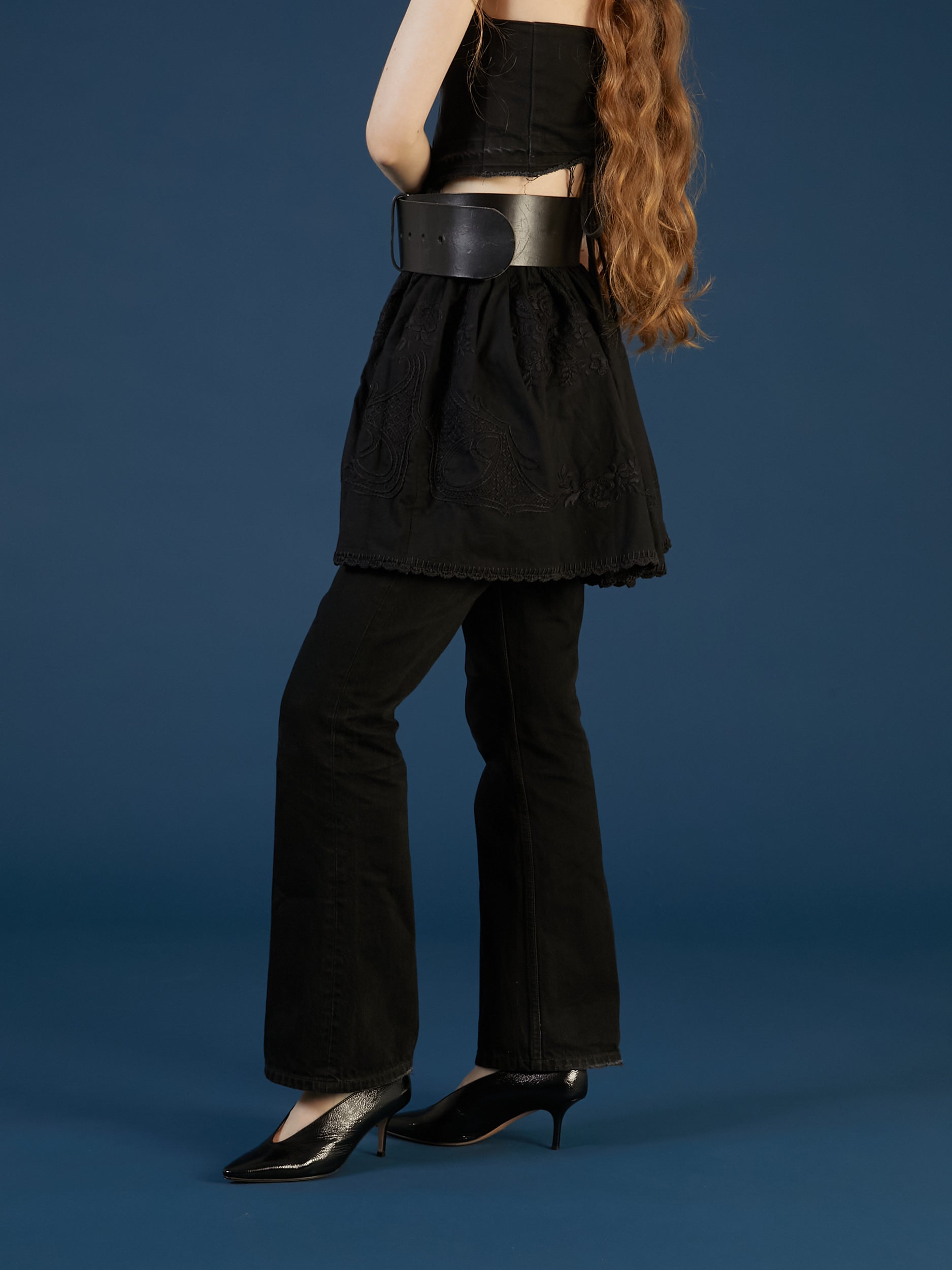 hand embroidery 2way mini skirt | BLACK