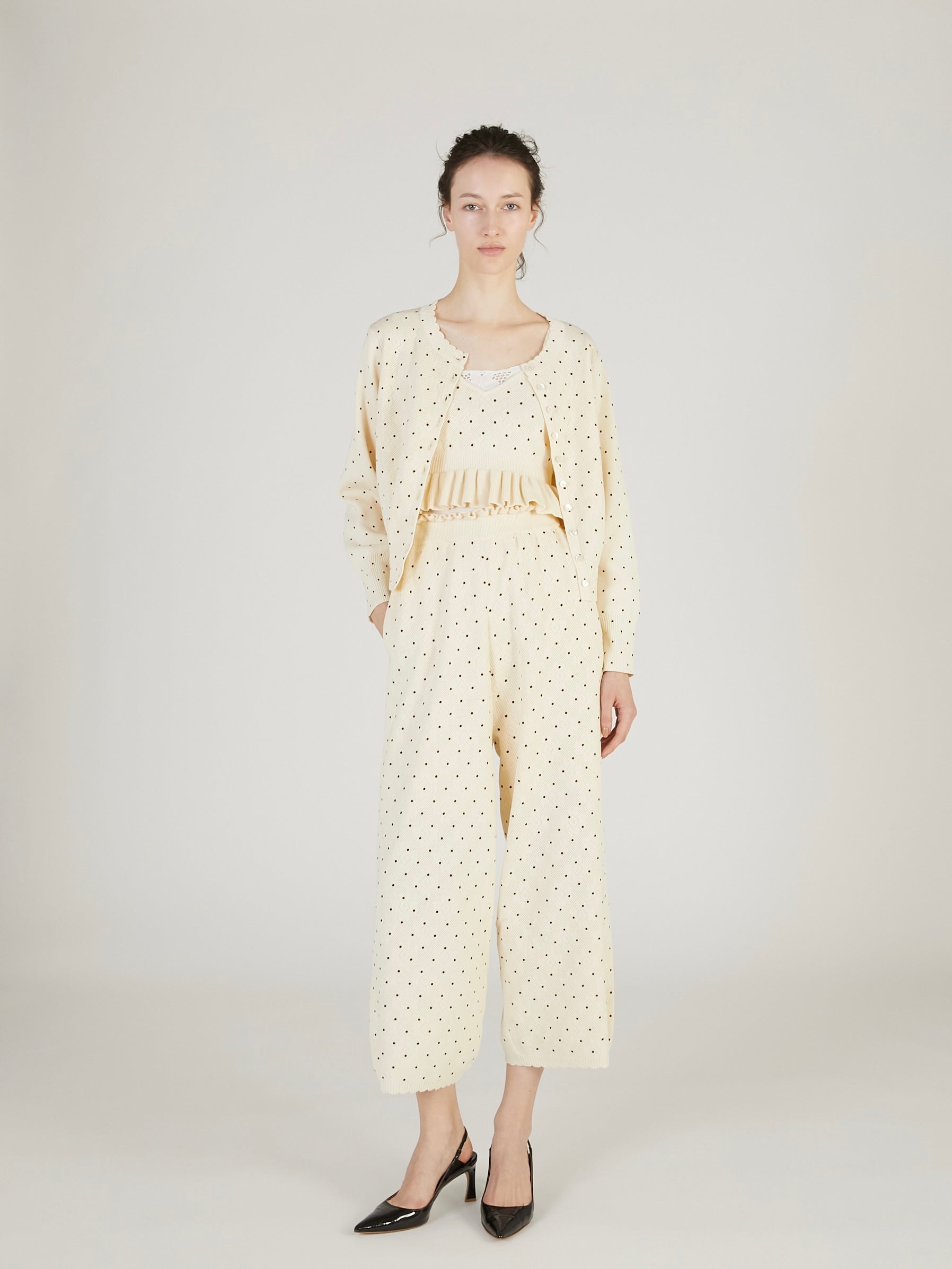 flower Jacquard dot pants|BLACK