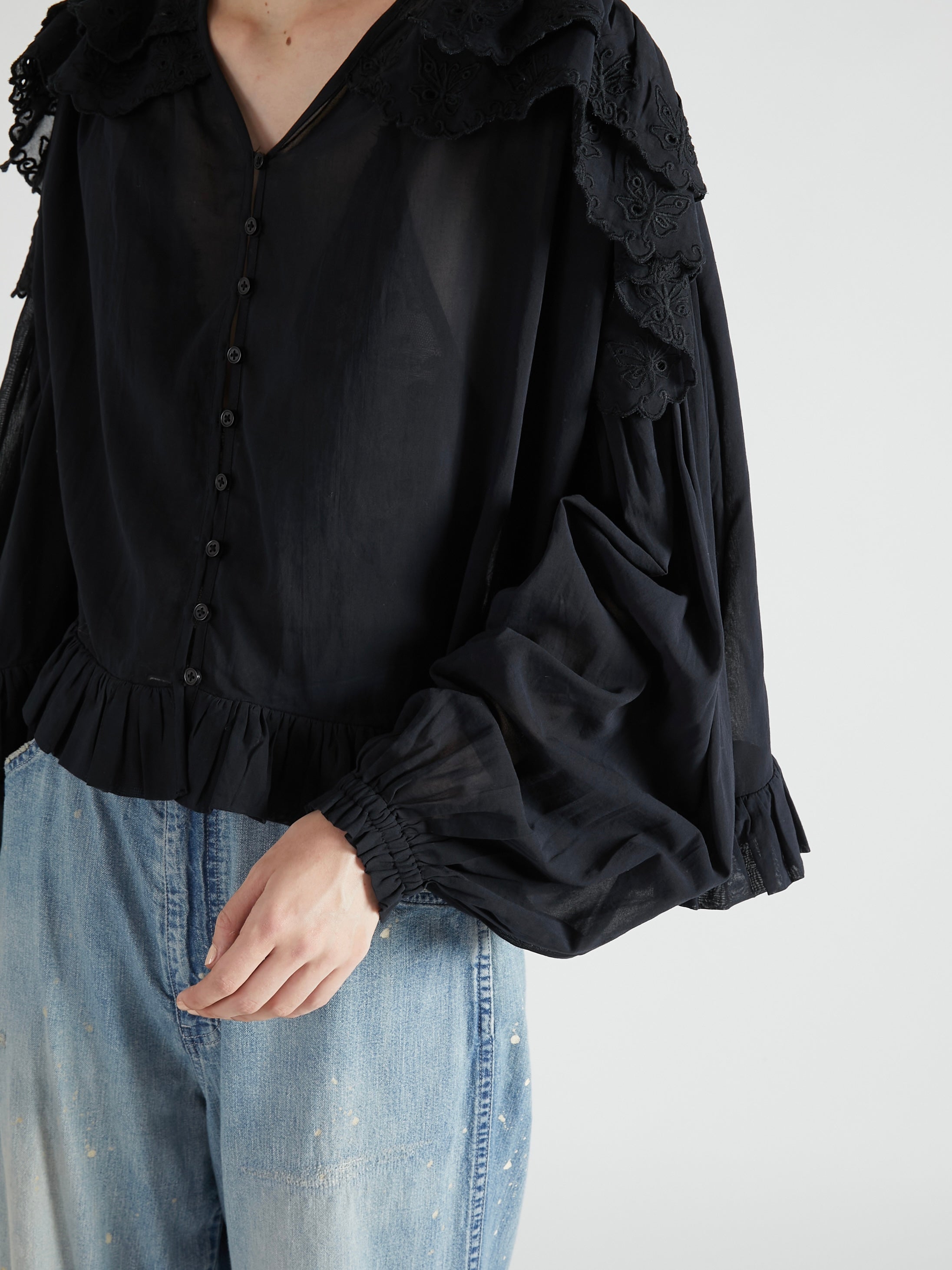 scallop frill blouse|BLACK