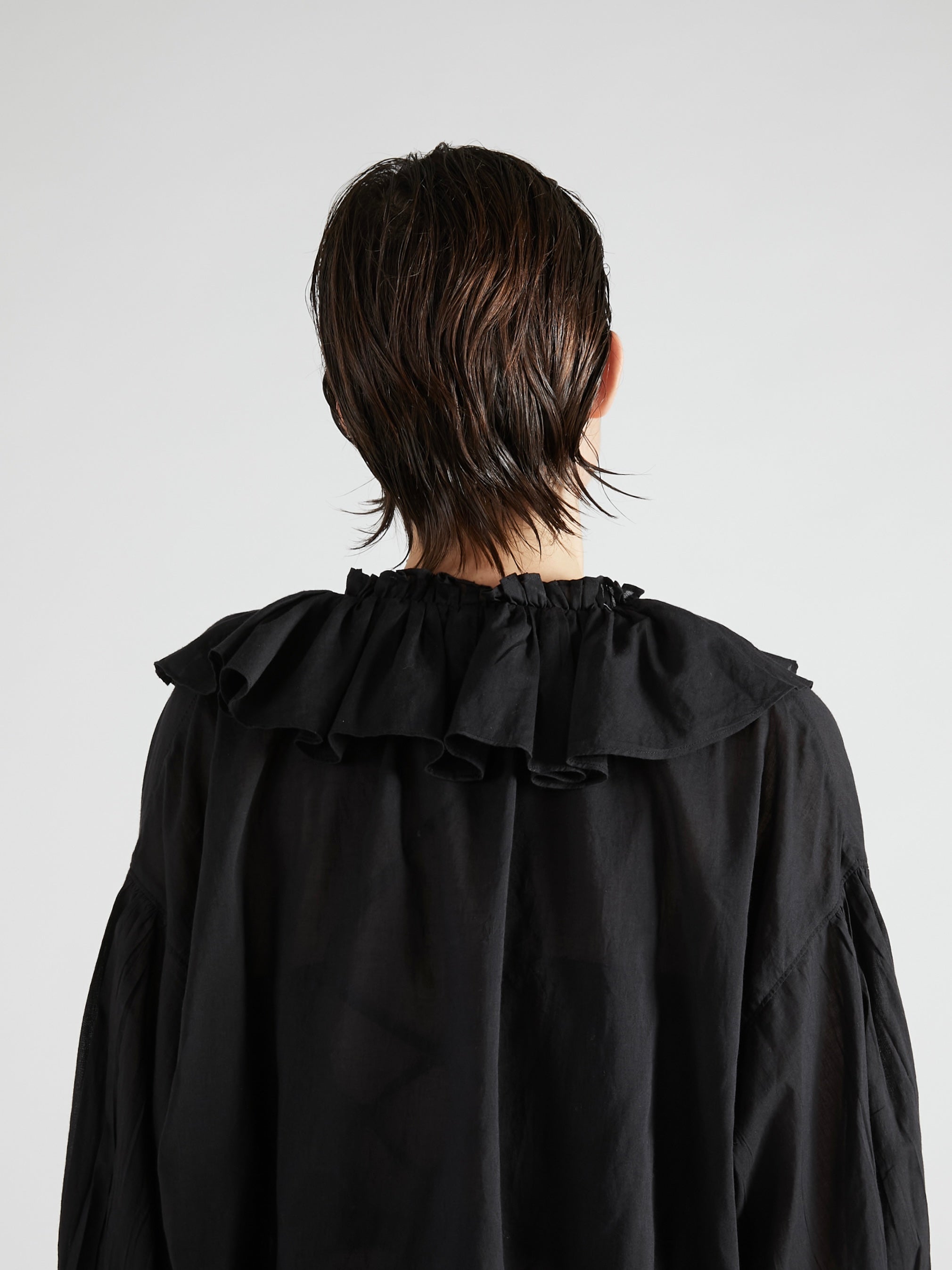 sheer ruffle blouse|BLACK