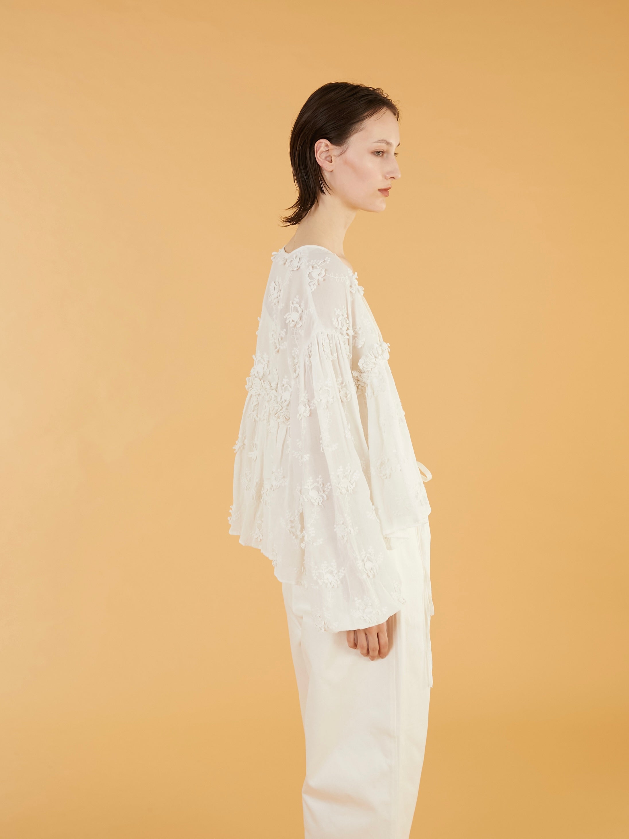 3D embroidery gather bolero|WHITE