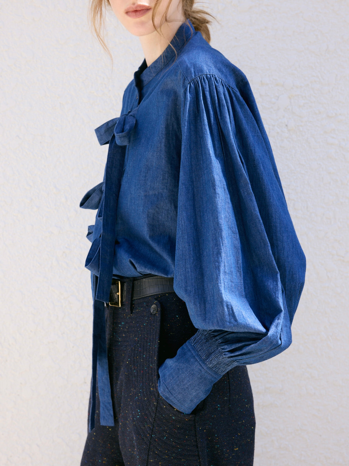 indigo ribbon blouse|NAVY