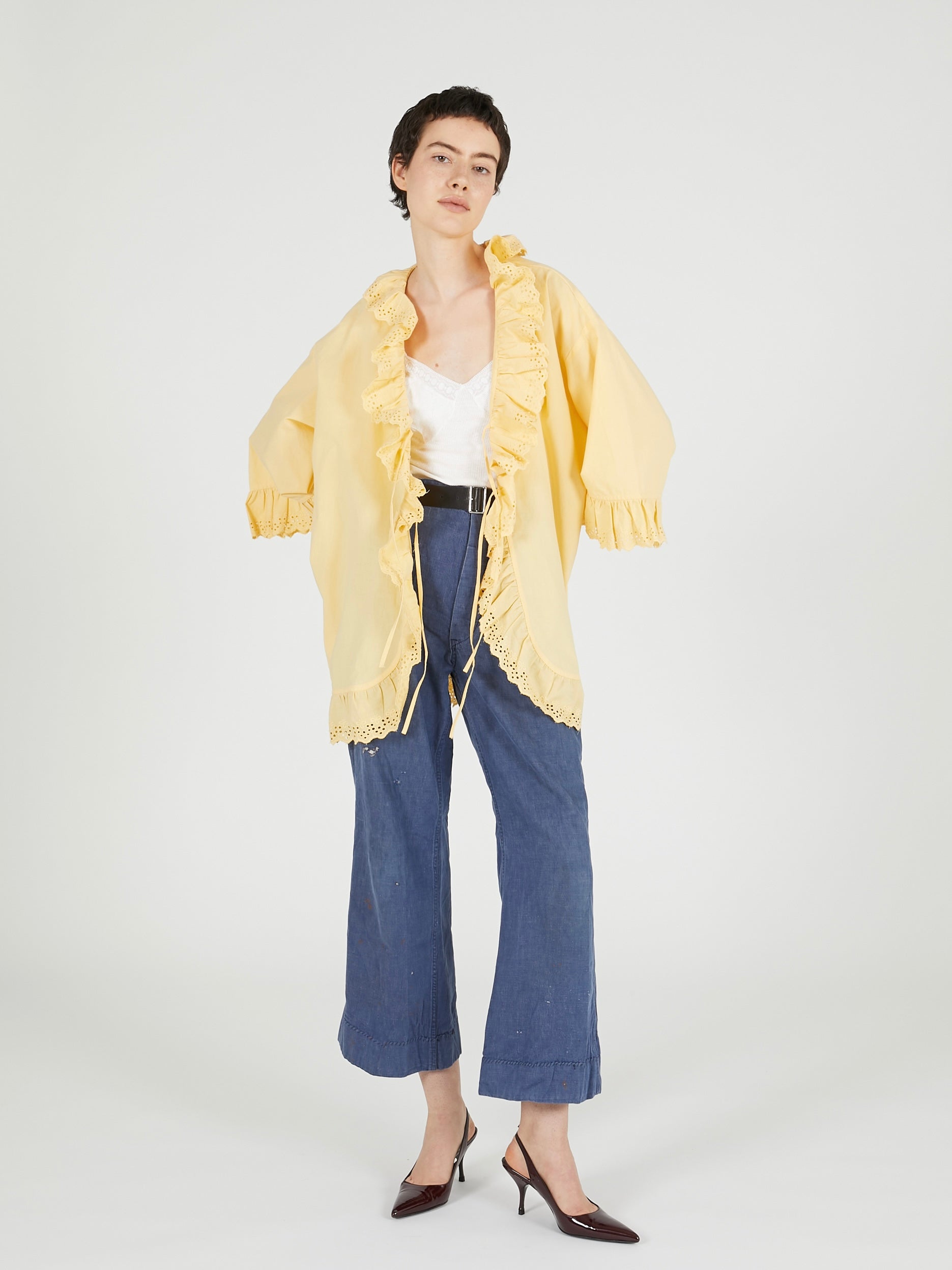 frill gawn blouse|BEIGE