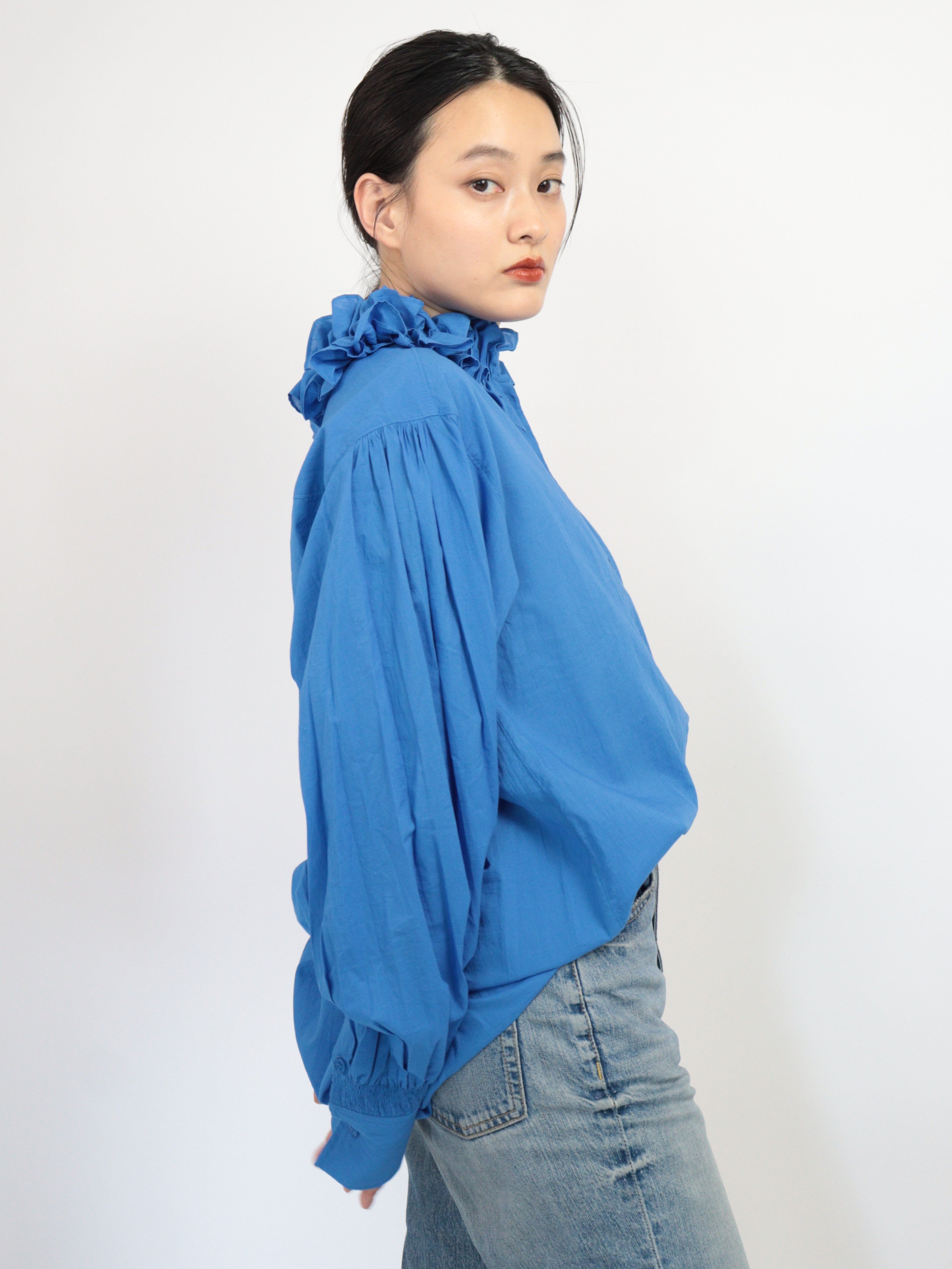 【NEW COLOR】cotton frill collar shirts|BLUE