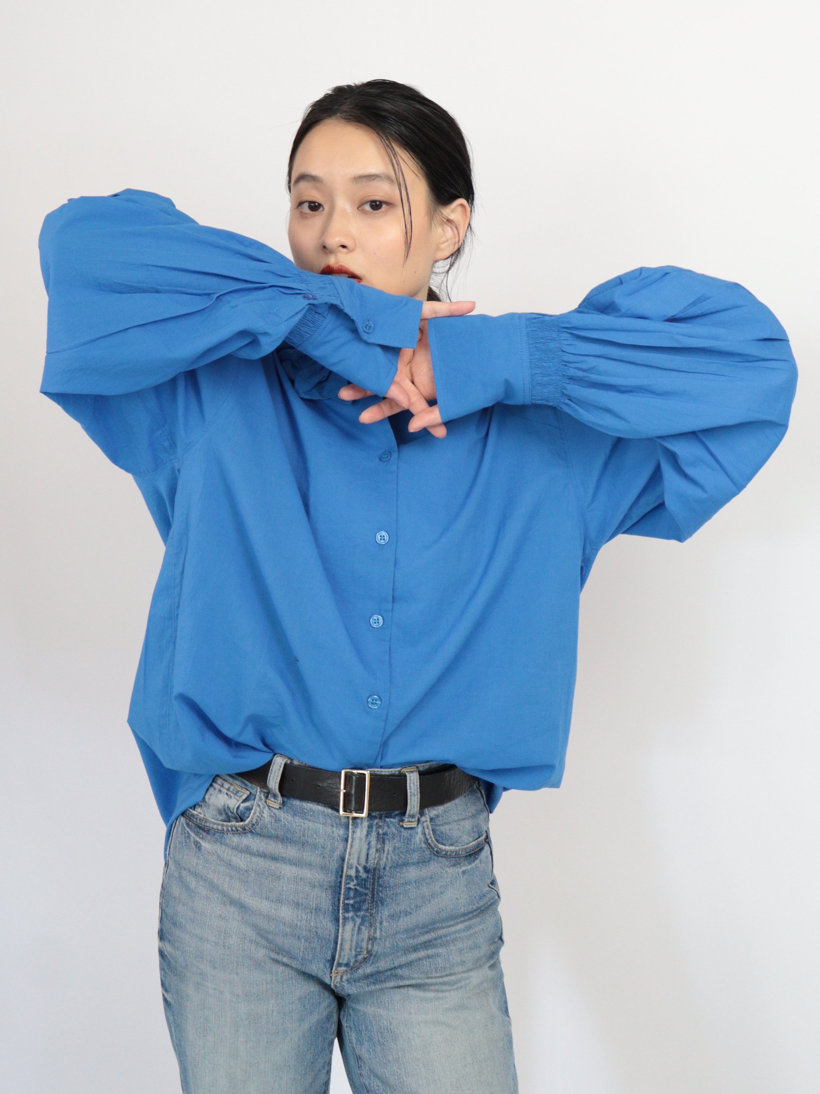 【NEW COLOR】cotton frill collar shirts|BLUE