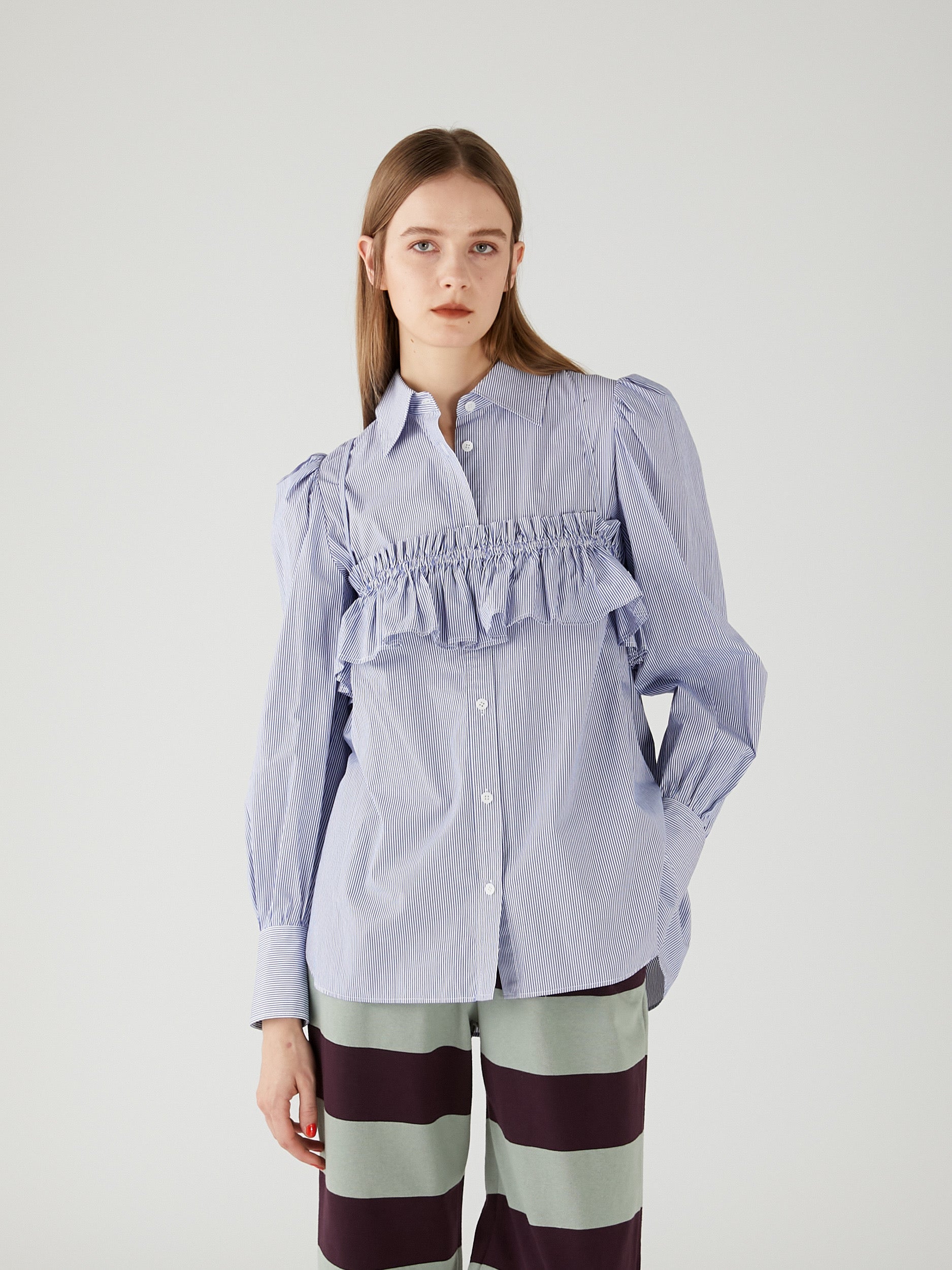 gathered cami puff sleeve shirts |BLUE