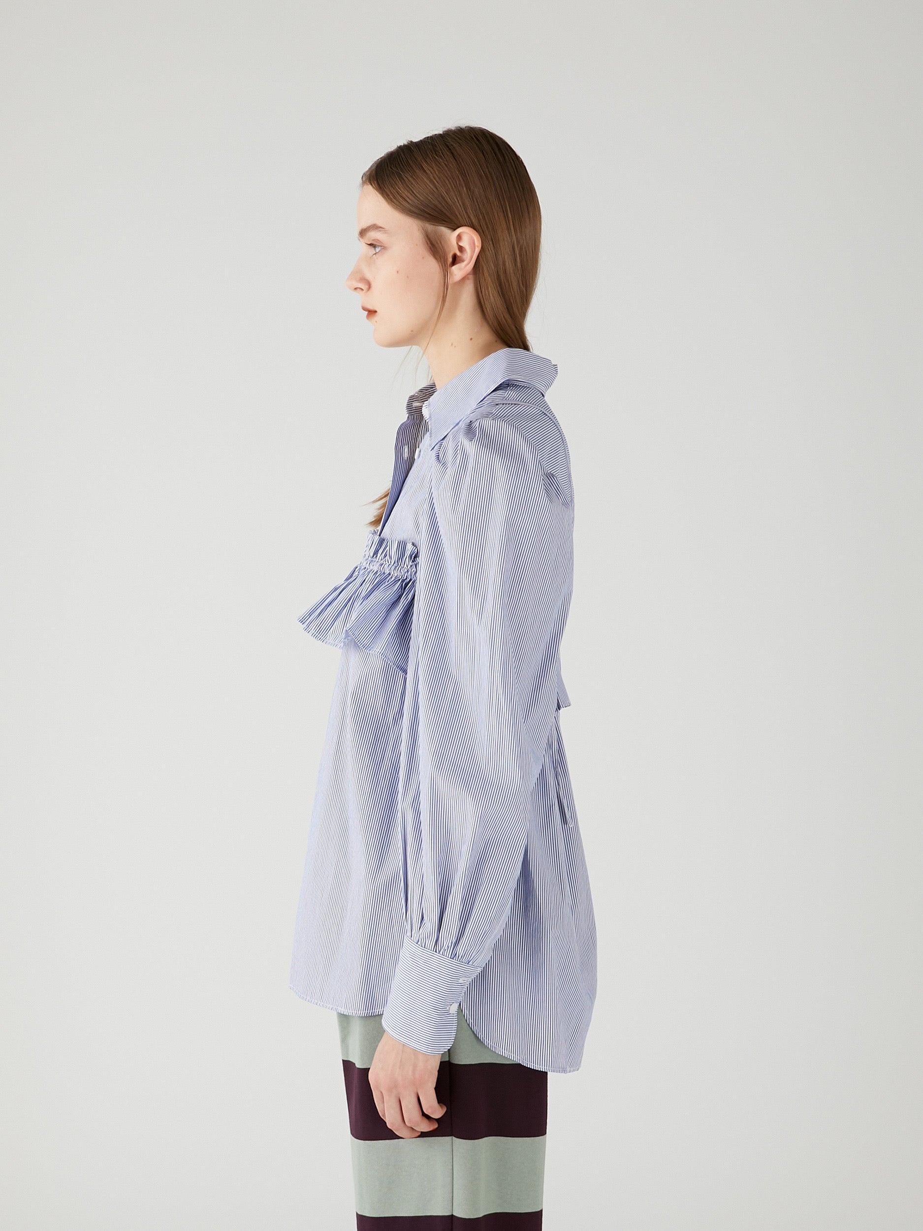 gathered cami puff sleeve shirts |BLUE