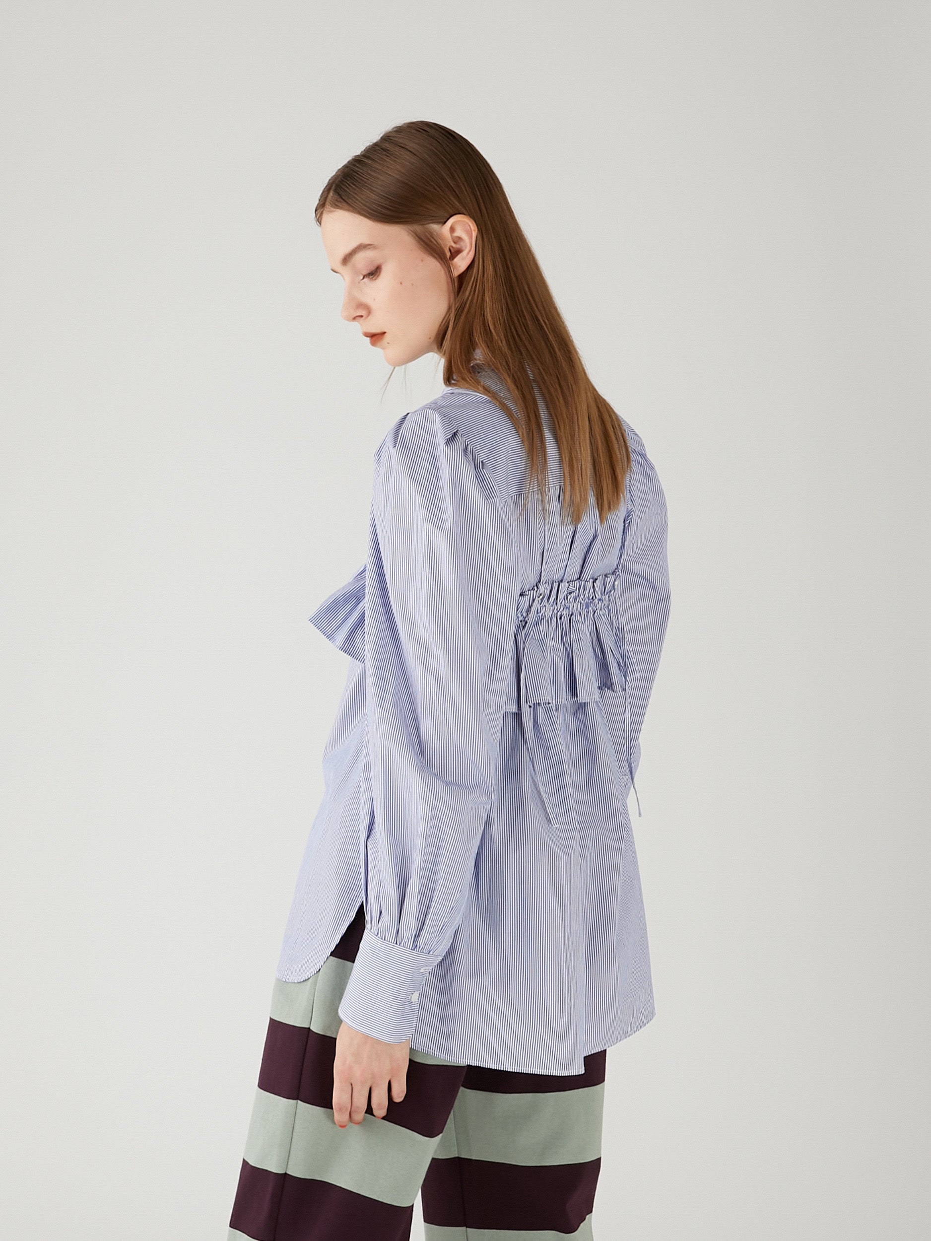 gathered cami puff sleeve shirts |BLUE