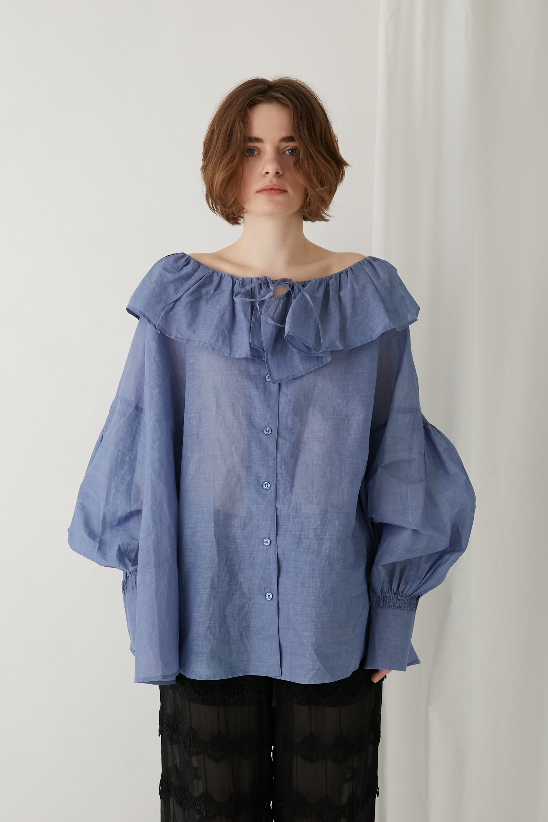 sheer cotton flare blouse │ BLUE