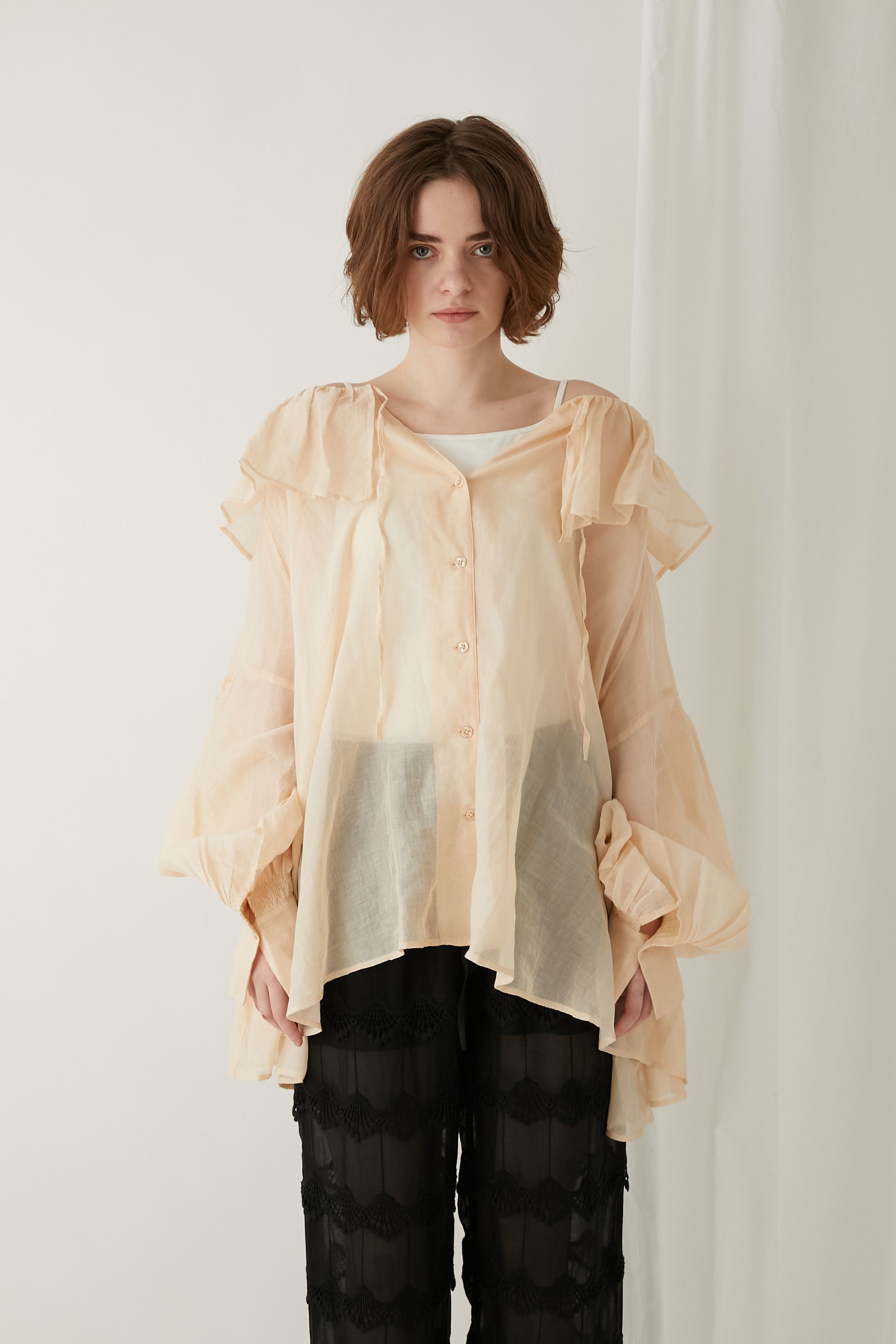 sheer cotton flare blouse │ BEIGE