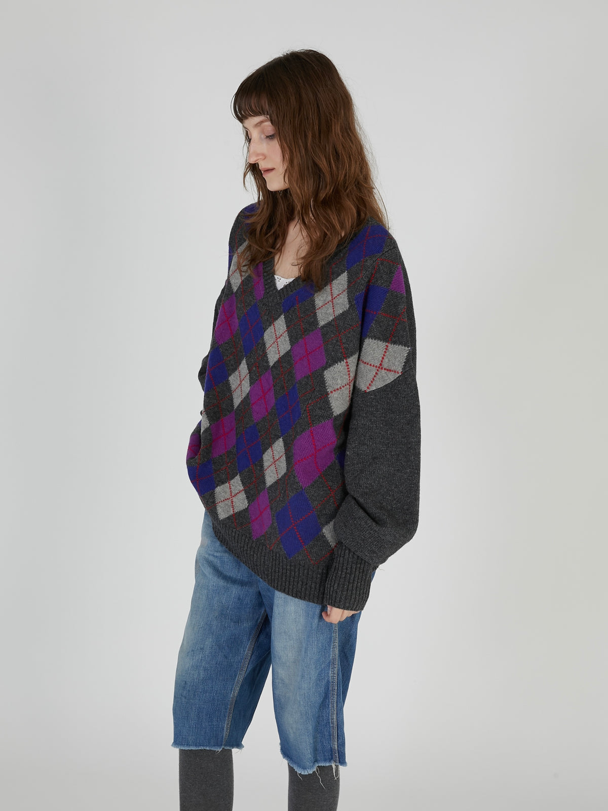 【griguri】argyle big knit｜GRAY
