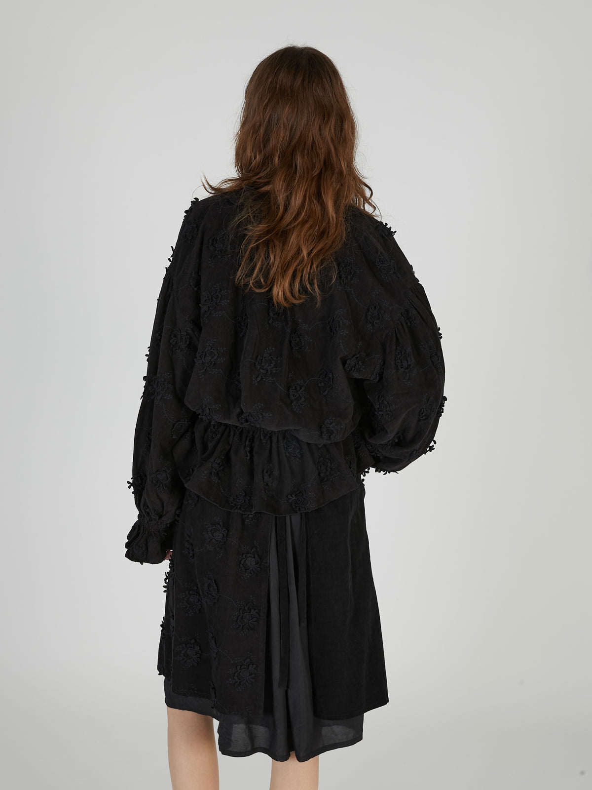 3D embroidery corduroy blouson｜BLACK