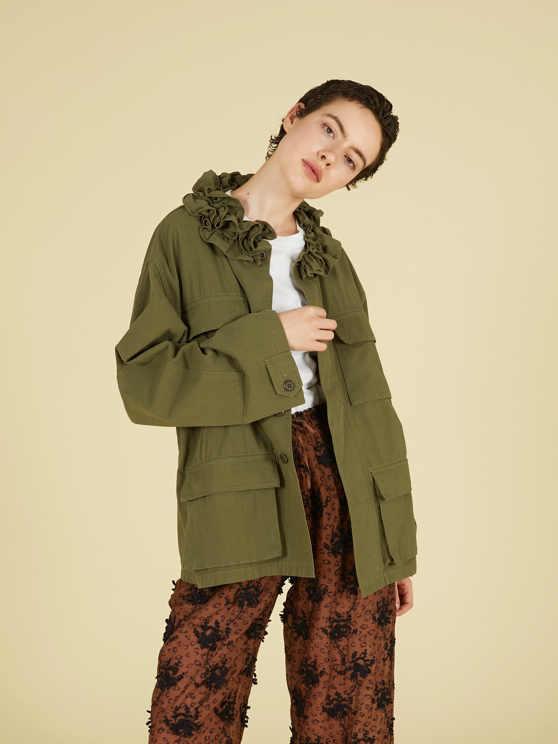 frill collar military jacket｜KHAKI