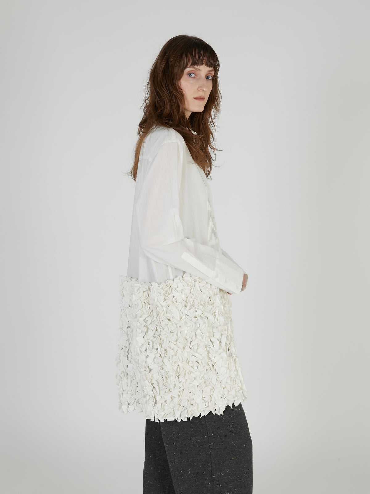 frill long formal shirt｜WHITE