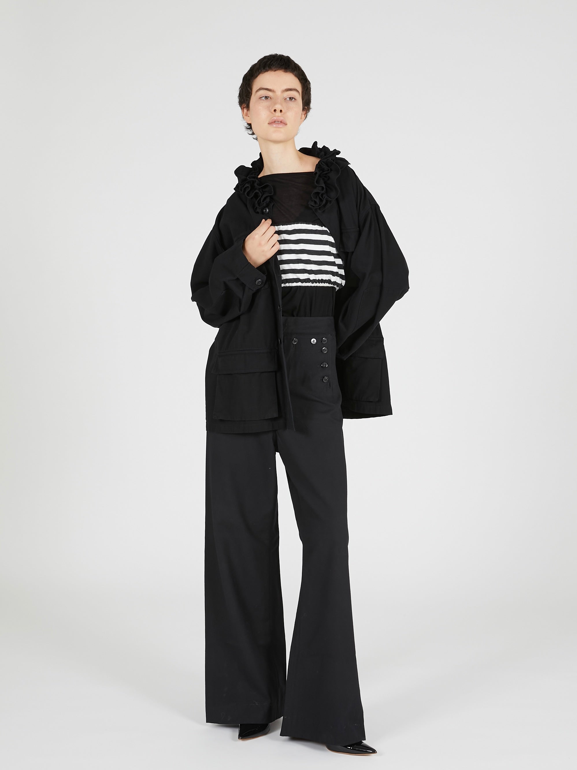 frill collar military jacket｜BLACK