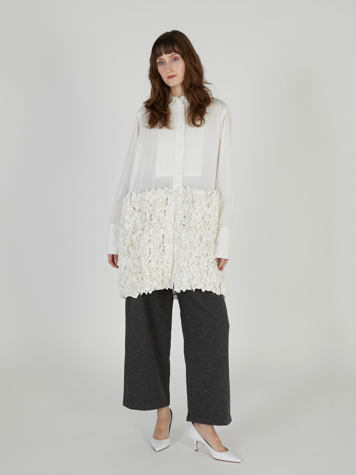 frill long formal shirt｜WHITE