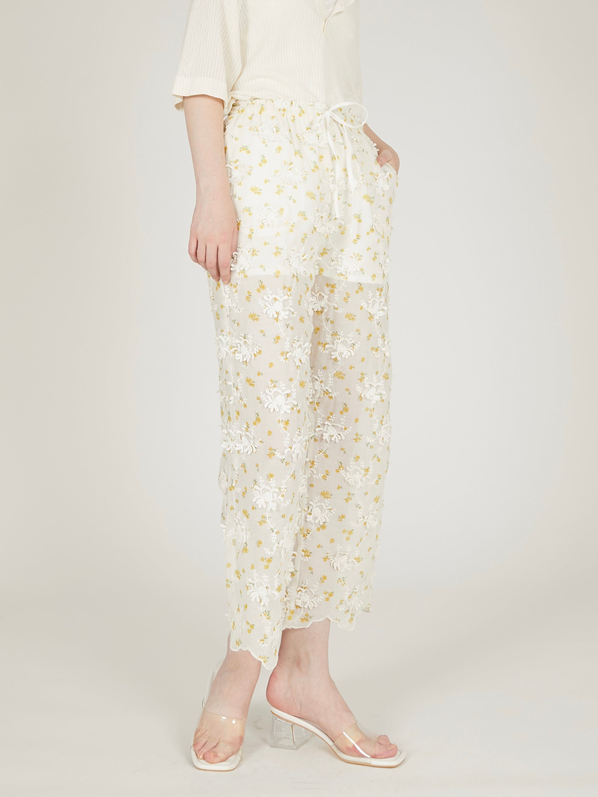 sheer flower easy pants｜IVORY