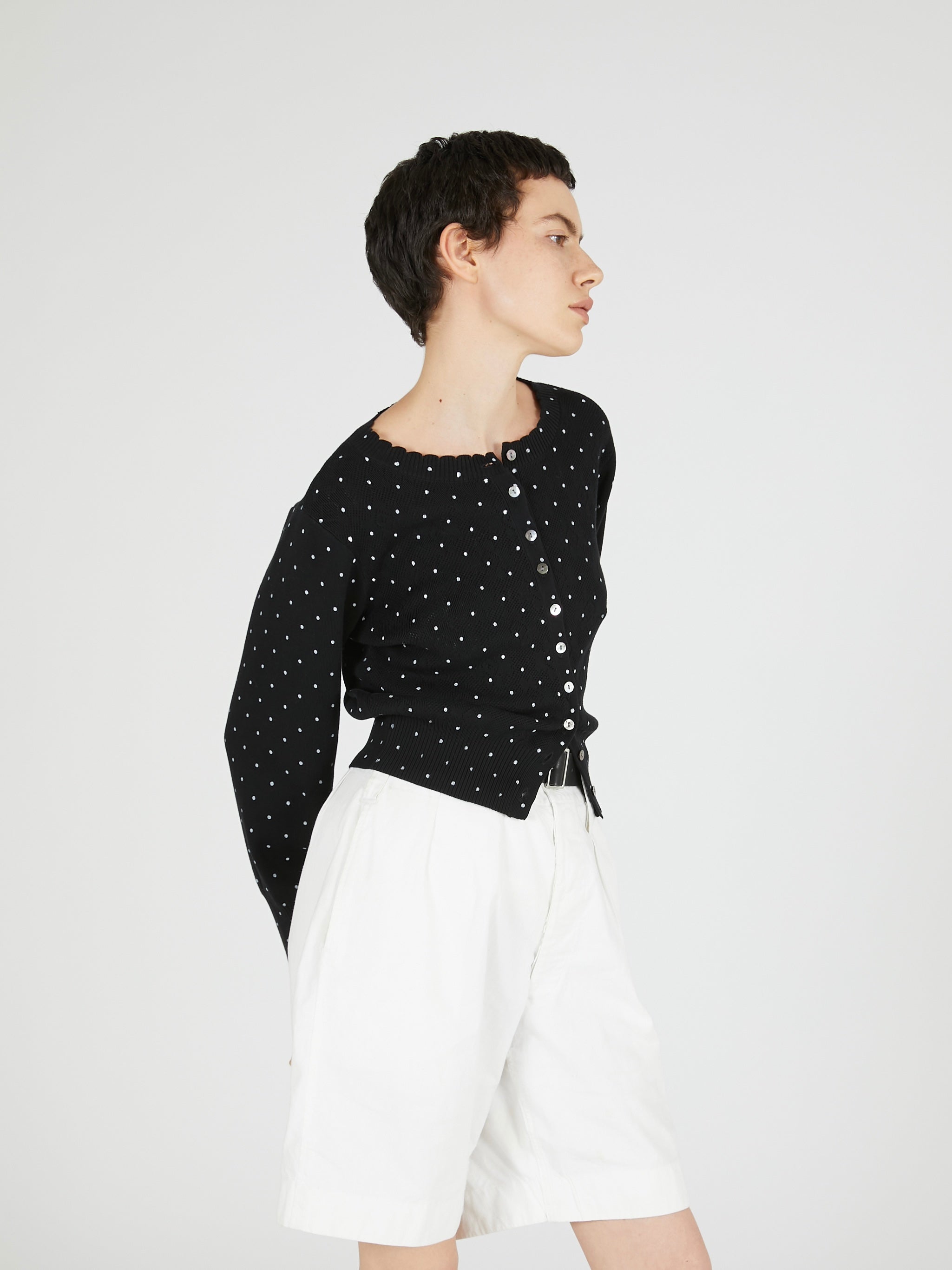 flower Jacquard dot cardigan｜BLACK