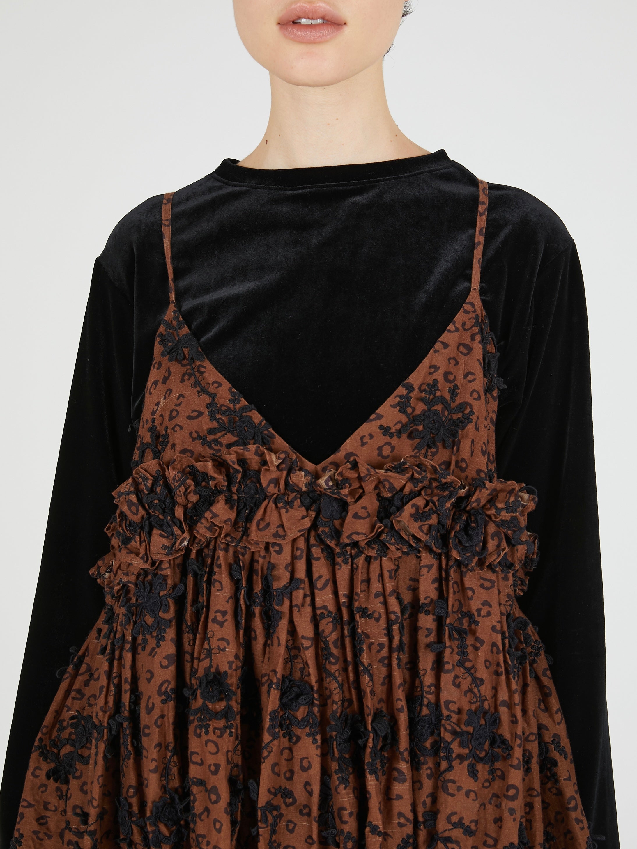 3D embroidery leopard cami｜BROWN
