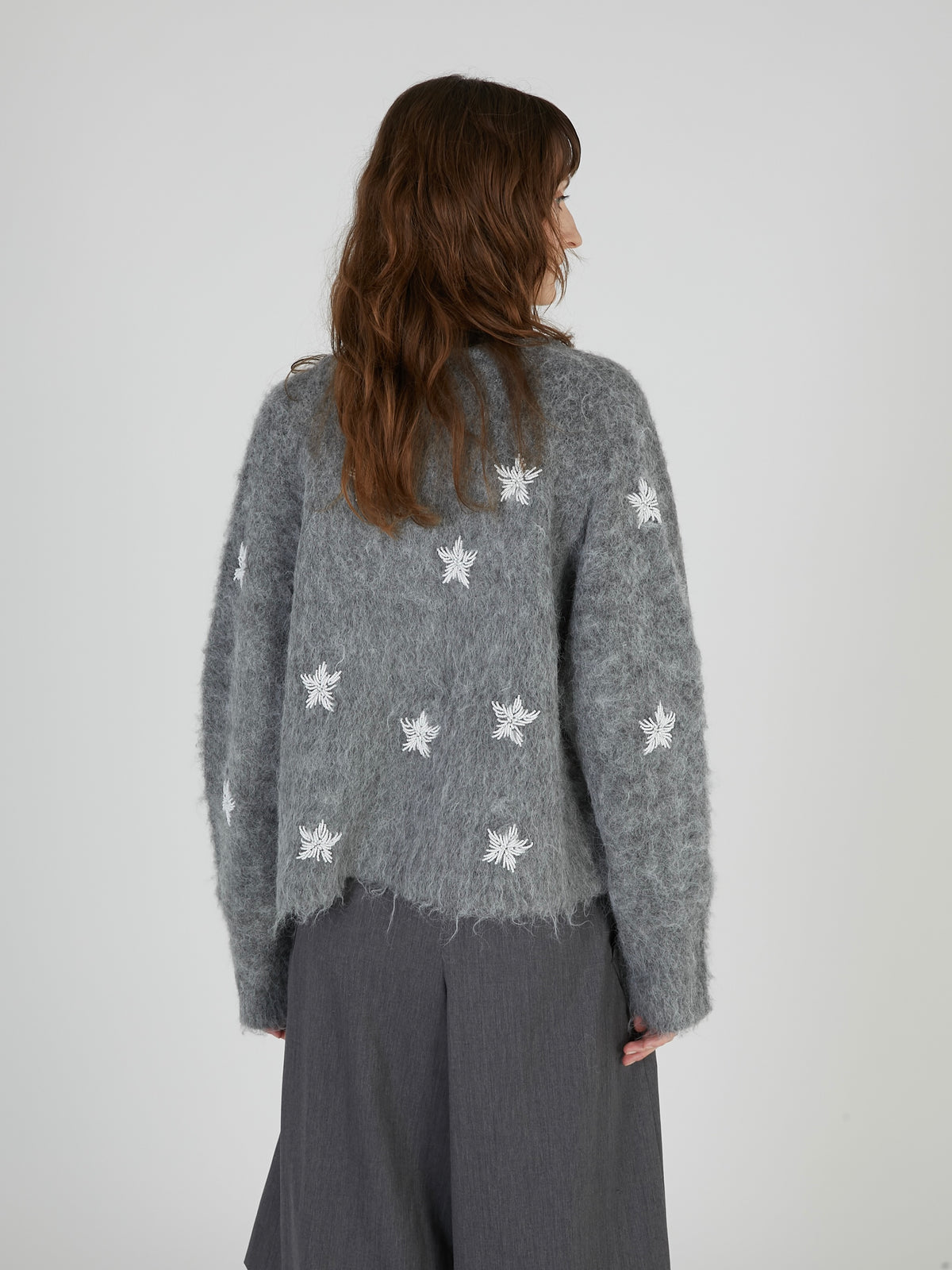 shaggy beads knit jacket｜GRAY
