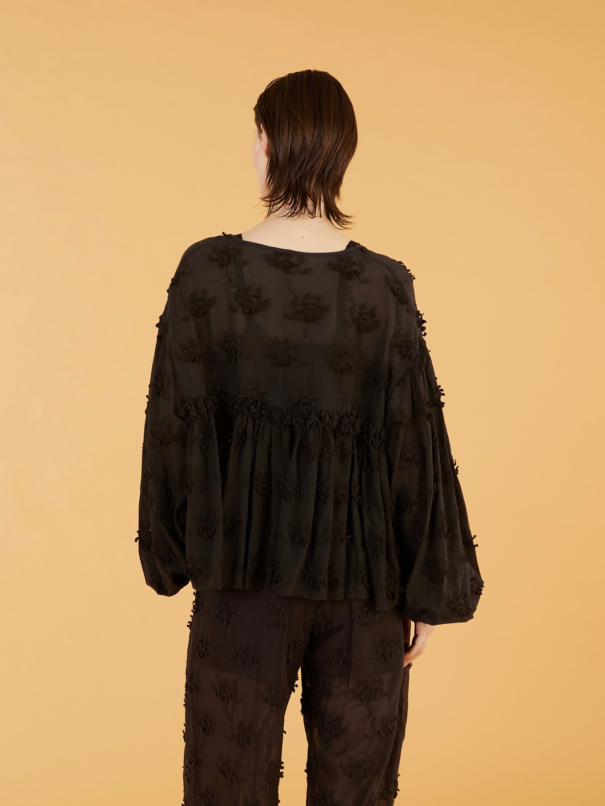 3D embroidery gather bolero｜BLACK