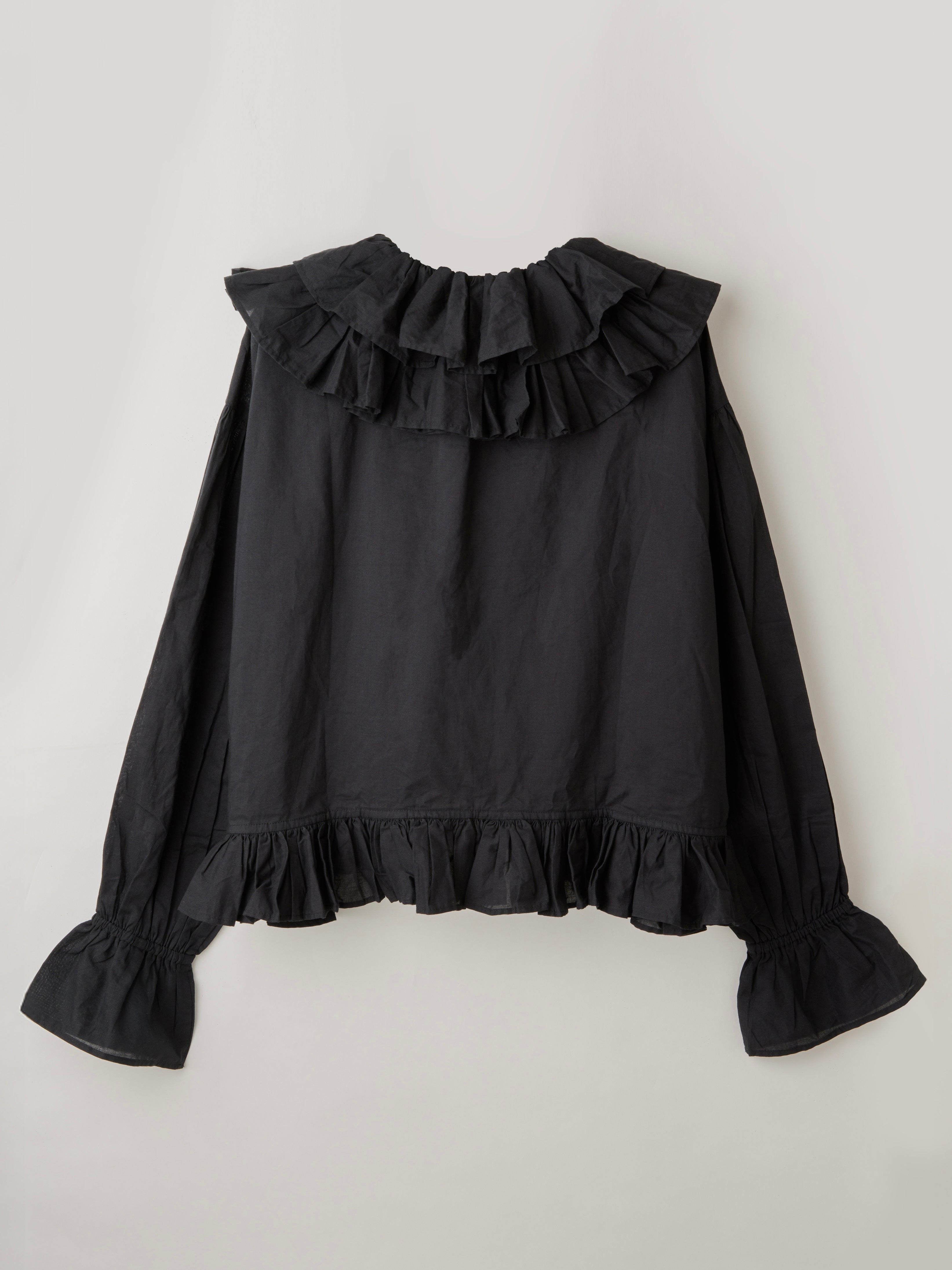 frill poncho L/S blouse｜BLACK