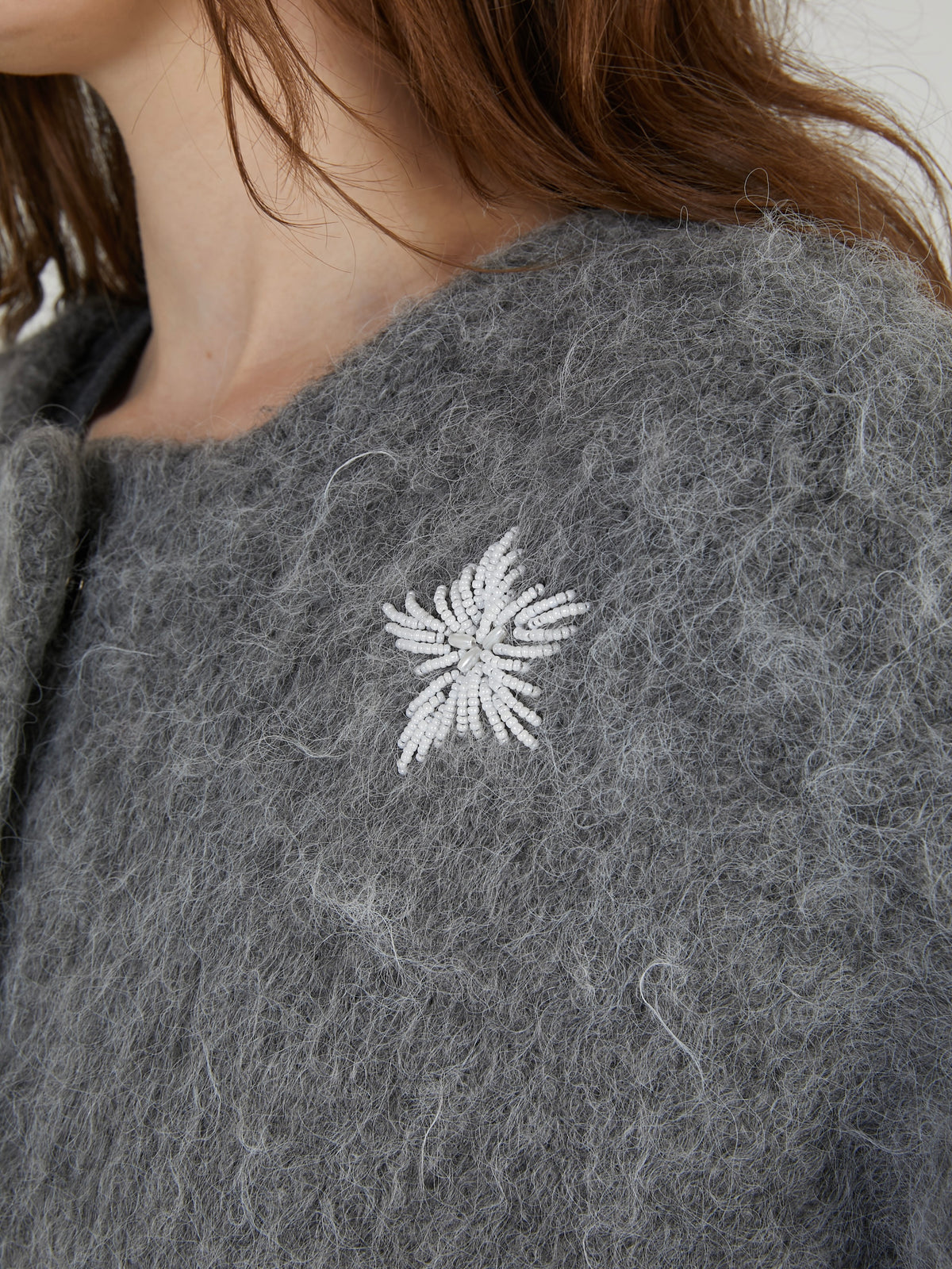 shaggy beads knit jacket｜GRAY