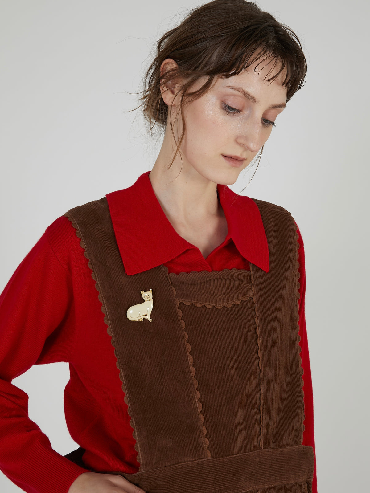 corduroy apron onepiece｜BROWN