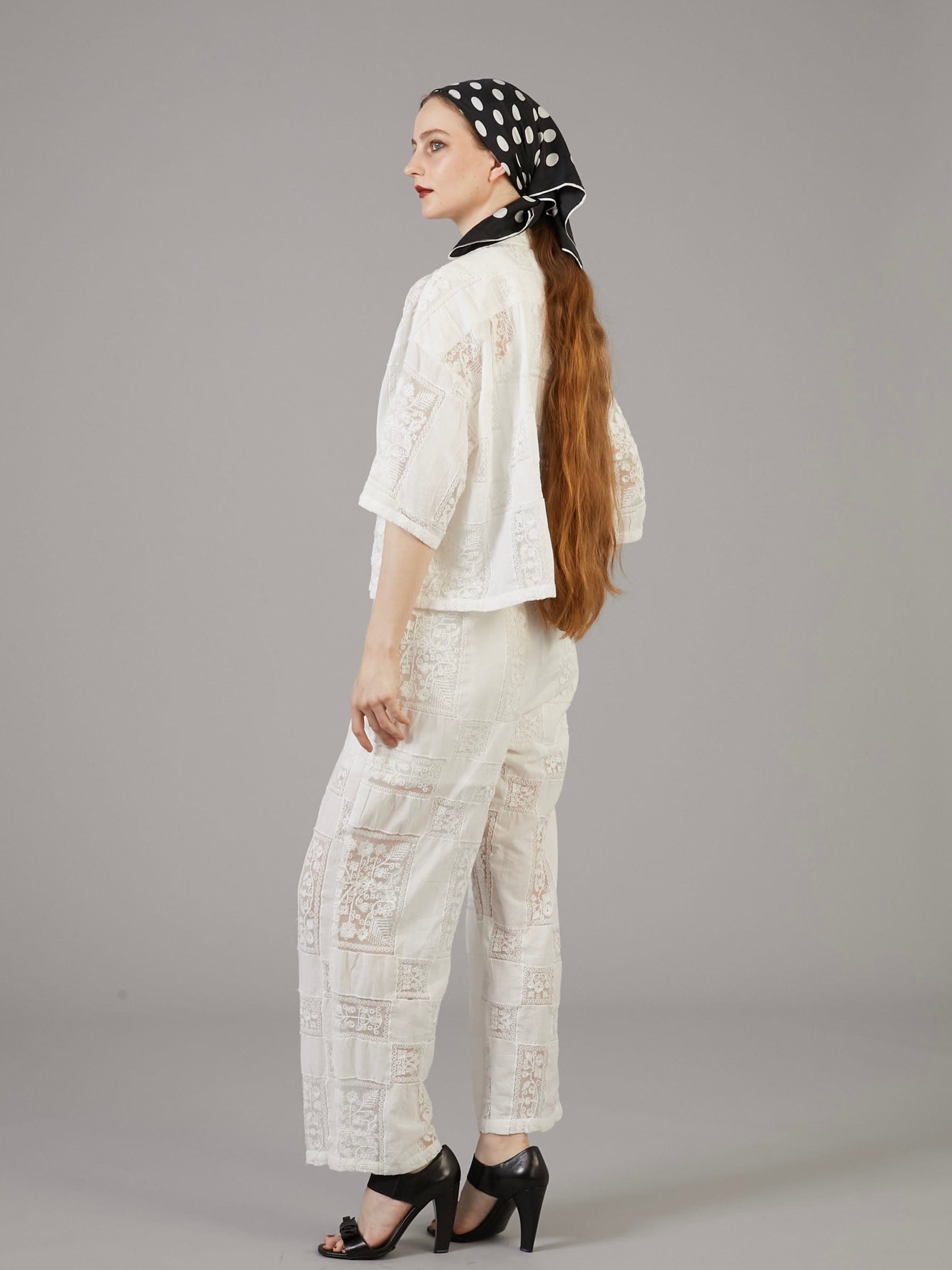 patchwork embroidery pants｜WHITE