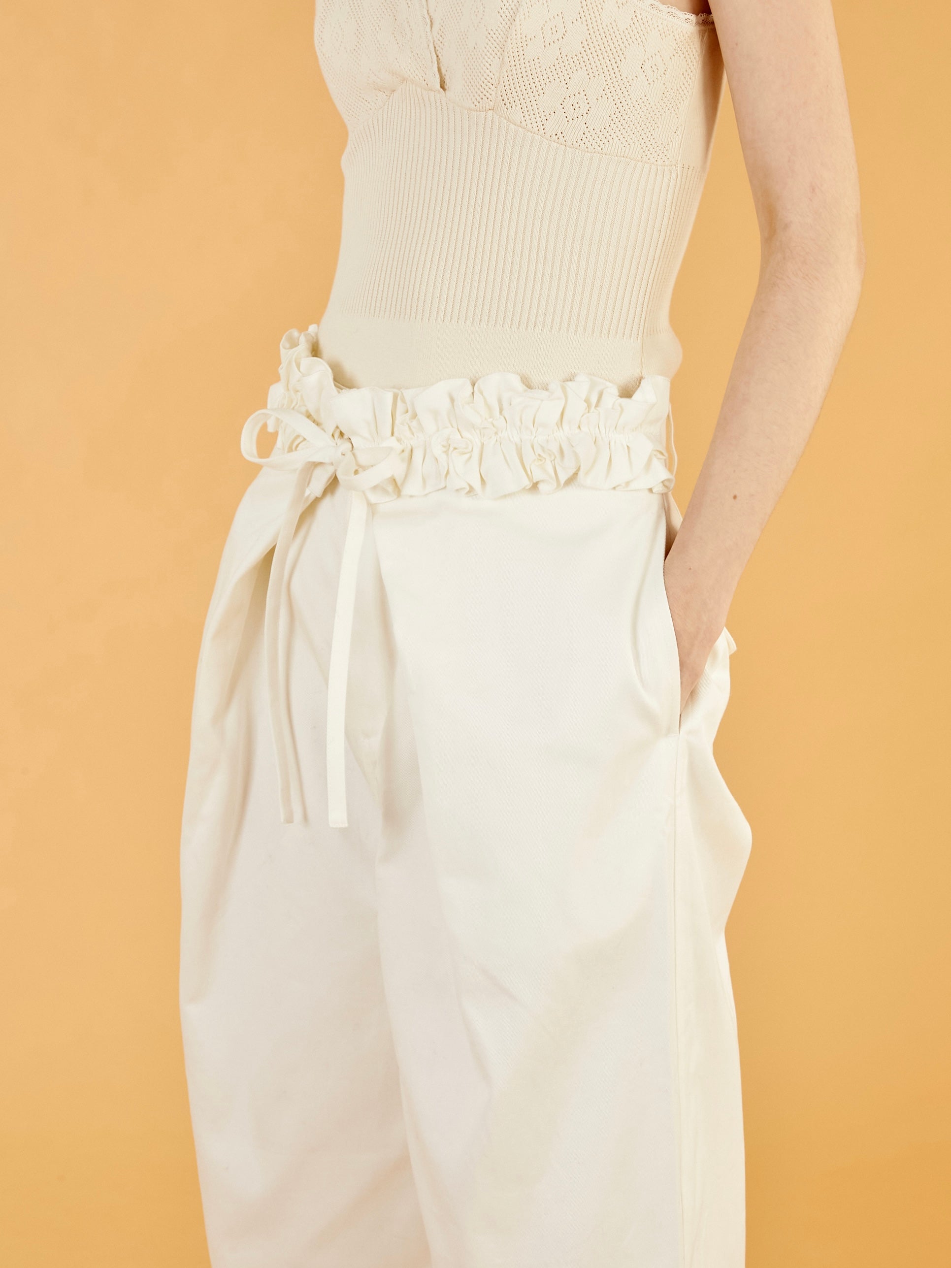 【SECRET SALE】frill belt chino pants｜WHITE