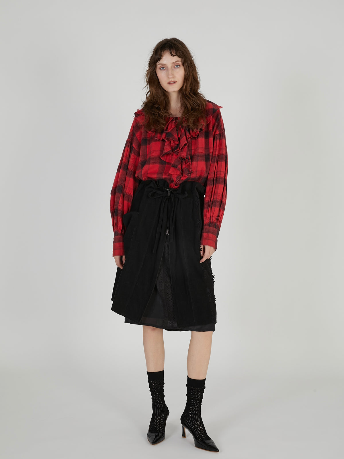 nel check ruffle blouse｜RED