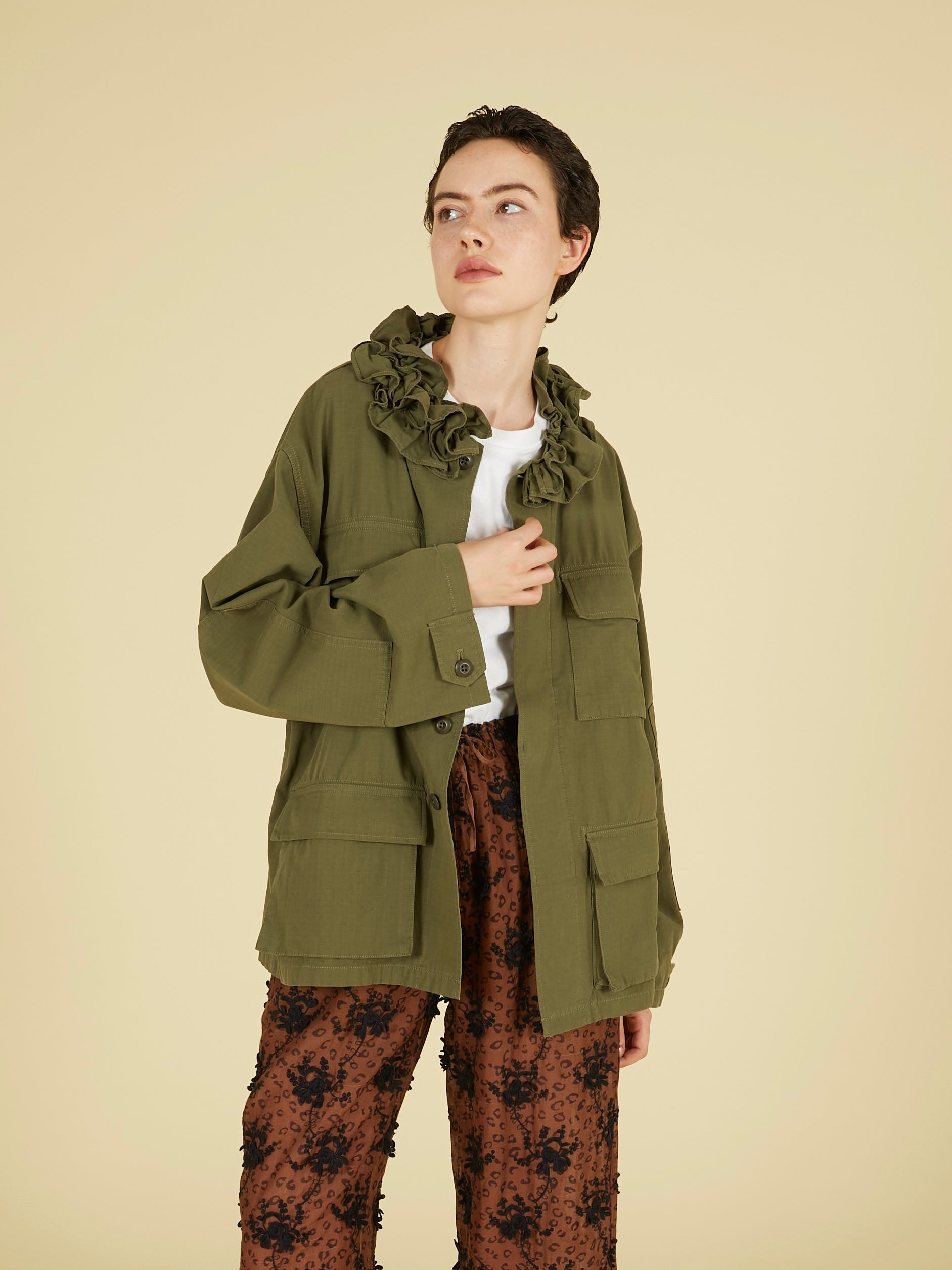 frill collar military jacket｜KHAKI