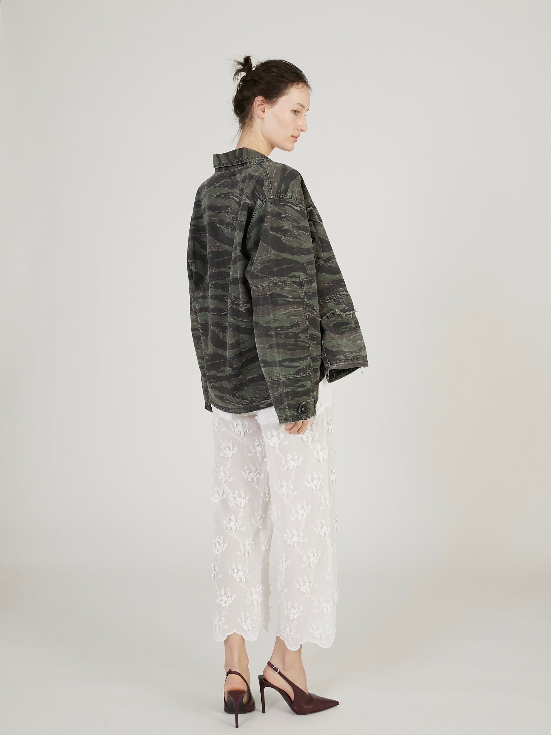 sheer cotton 3D embroidery easy pants｜WHITE