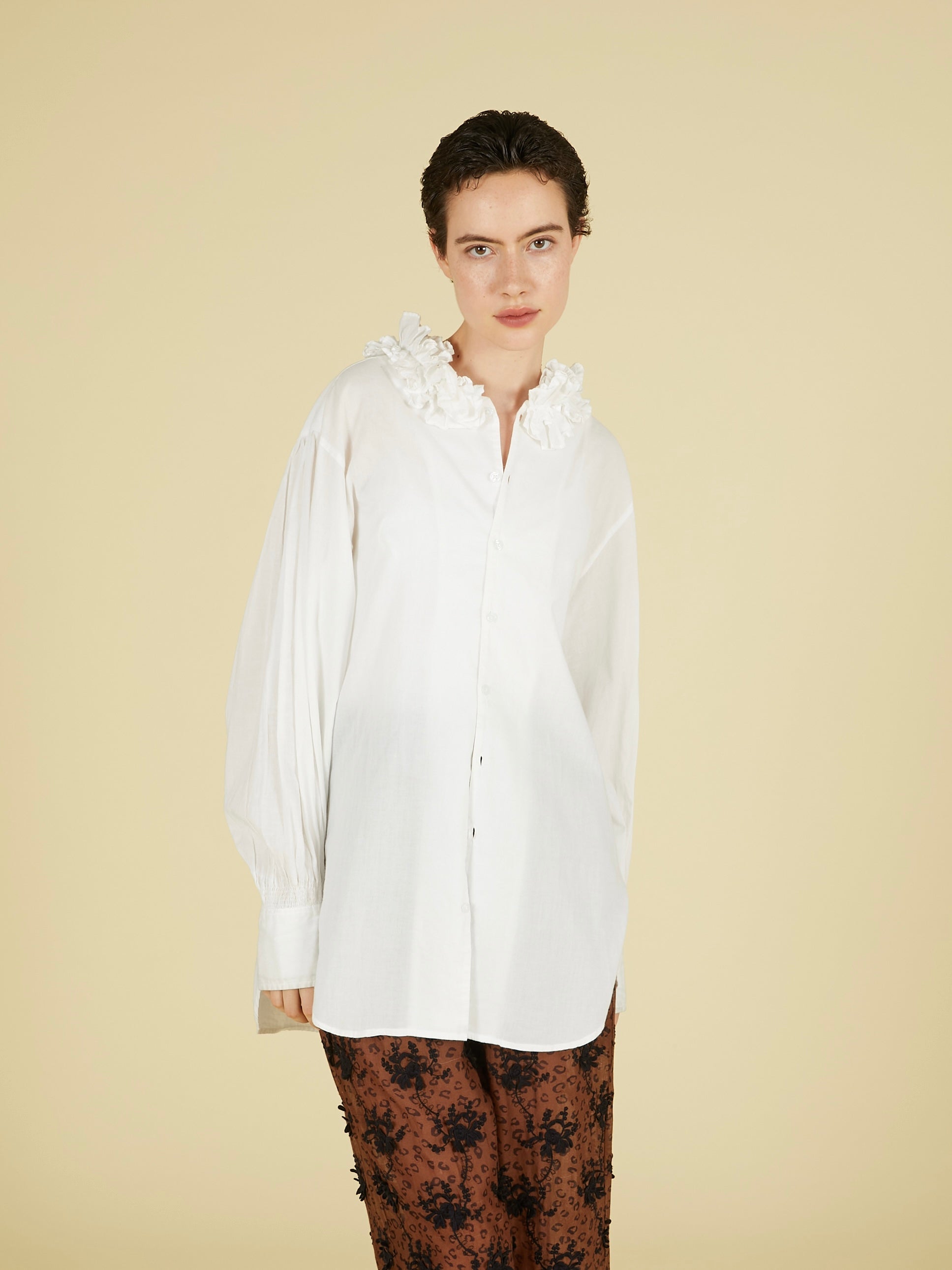 cotton frill collar shirts｜WHITE