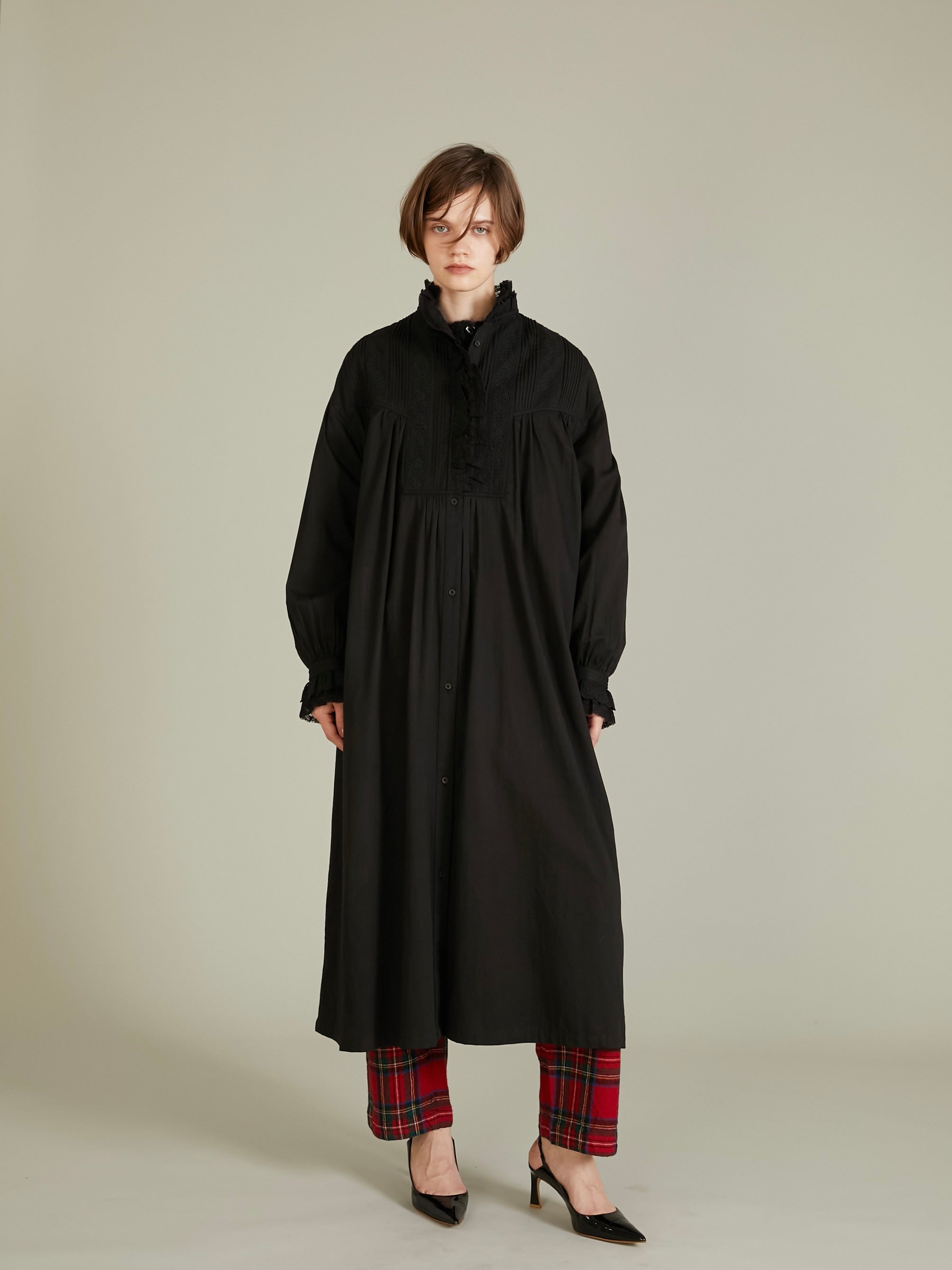 rebuild lace shirt dress｜BLACK