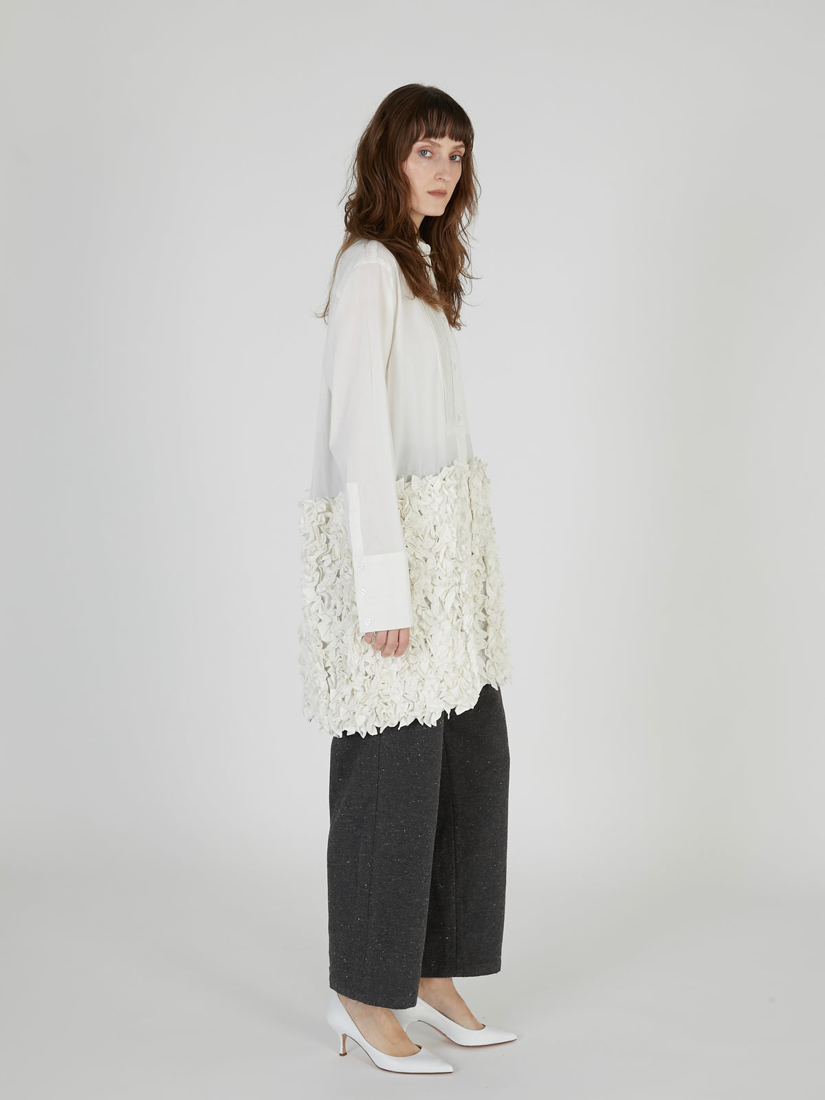 frill long formal shirt｜WHITE